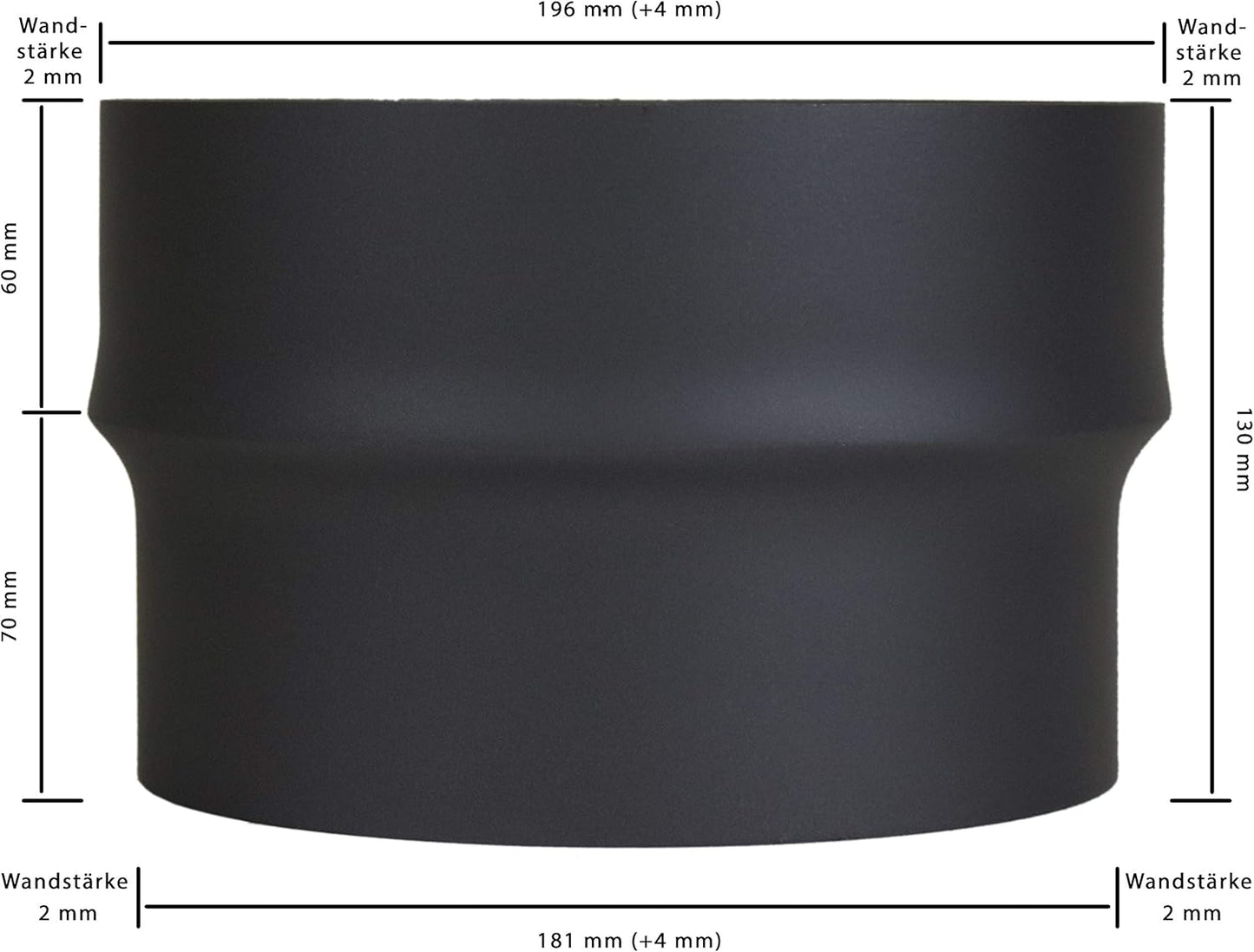 Ofenrohr-Erweiterung, Ø 180 mm auf Ø 200 mm Schwarz