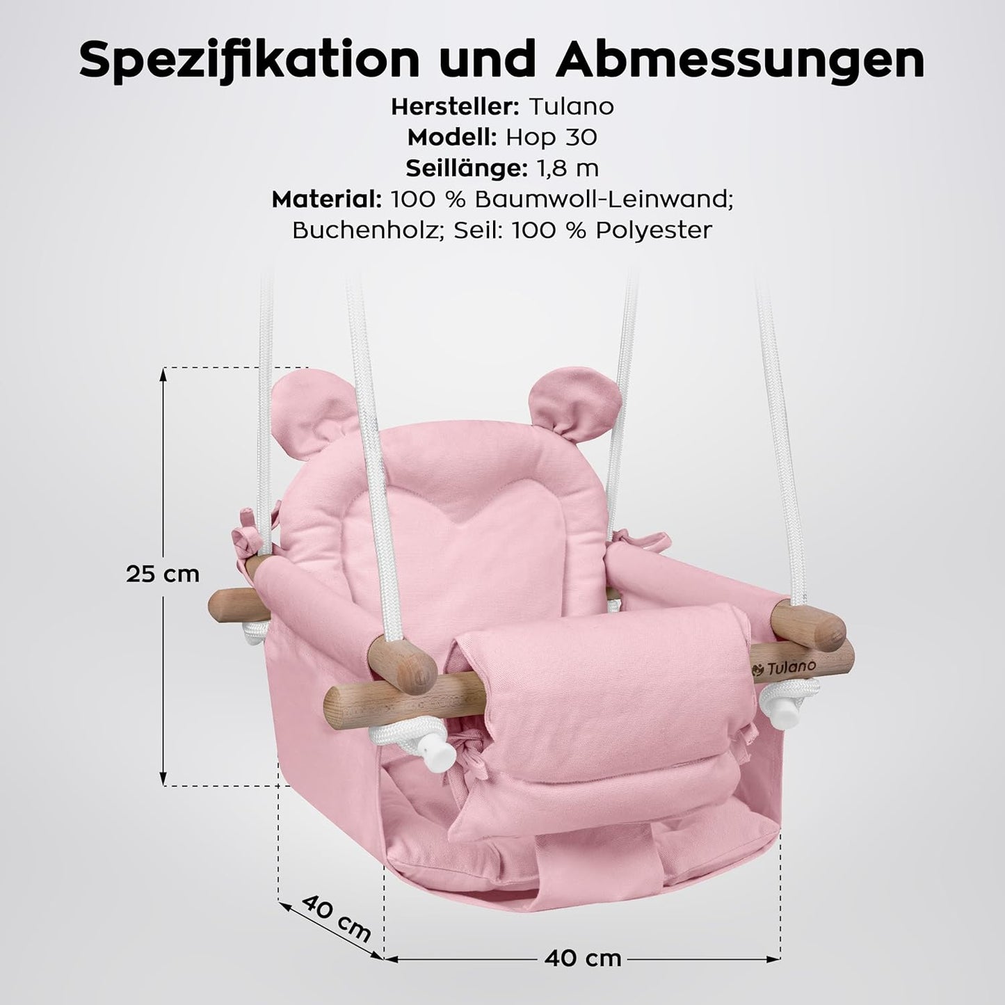 Babyschaukel Hop 30 mit Sicherheitsgurt, Rosa