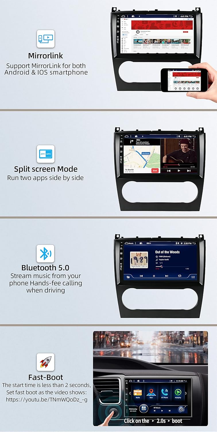 Autoradio Android 13, 9 Zoll für Mercedes-Benz C-Class