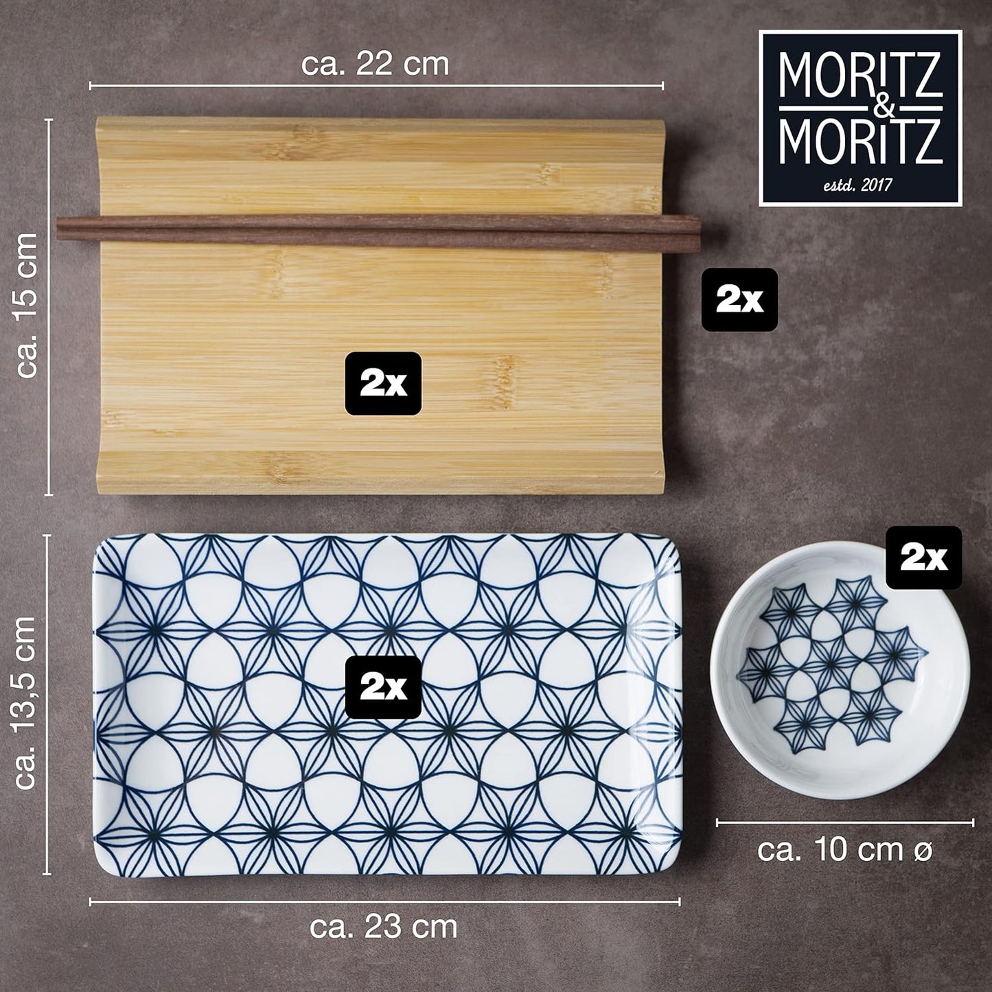 Sushi Geschirr Set, Blaue Blumen