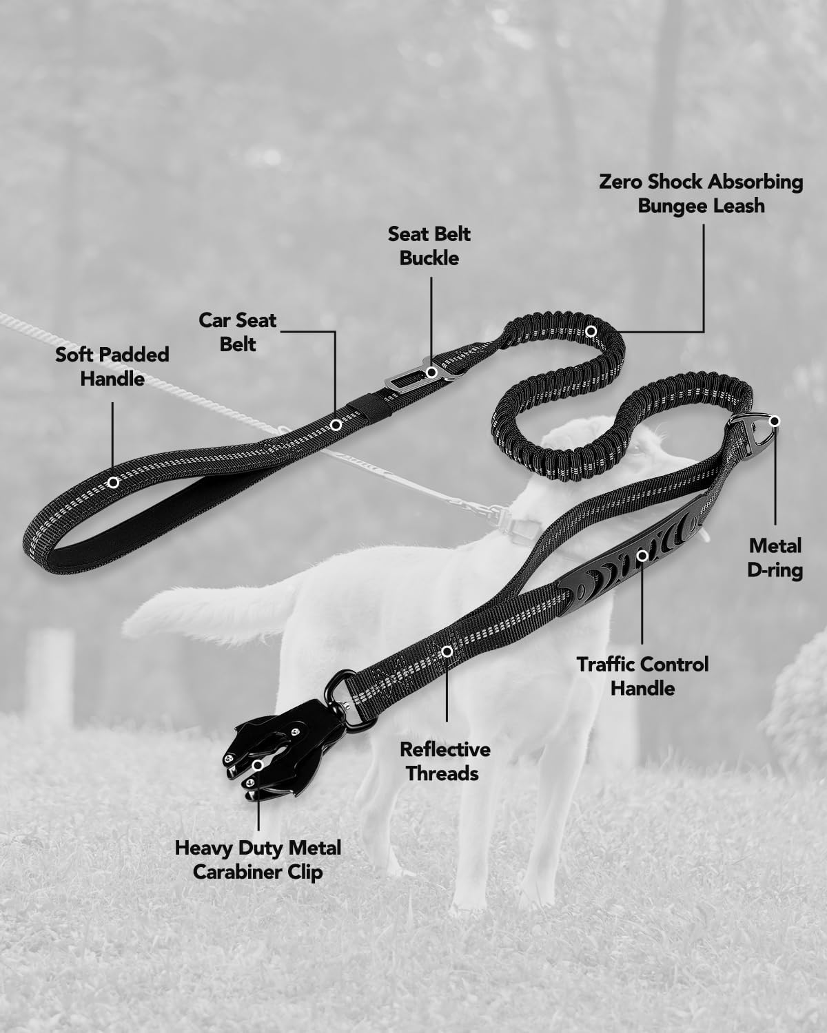 J-A36004-BLA Taktische Hundeleine, 1.2m-1.8m Schwarz