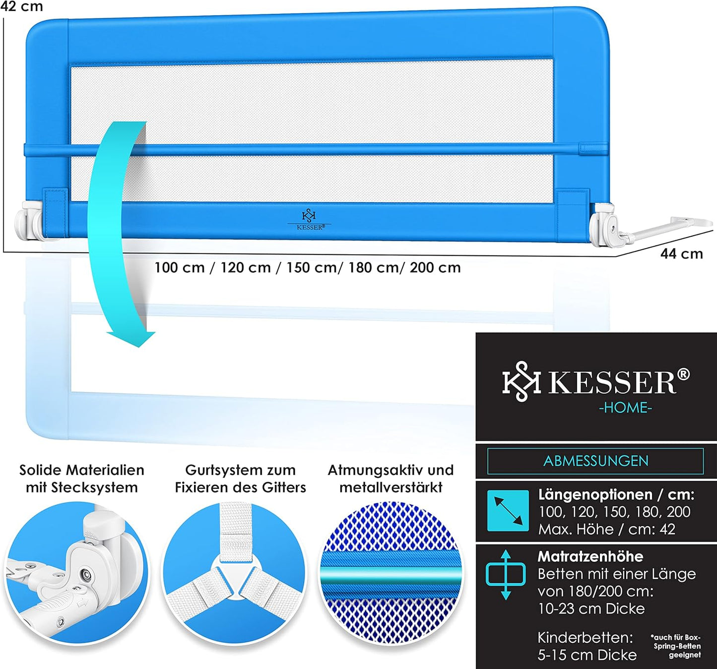 Bettschutzgitter klappbar, 120cm; Blau