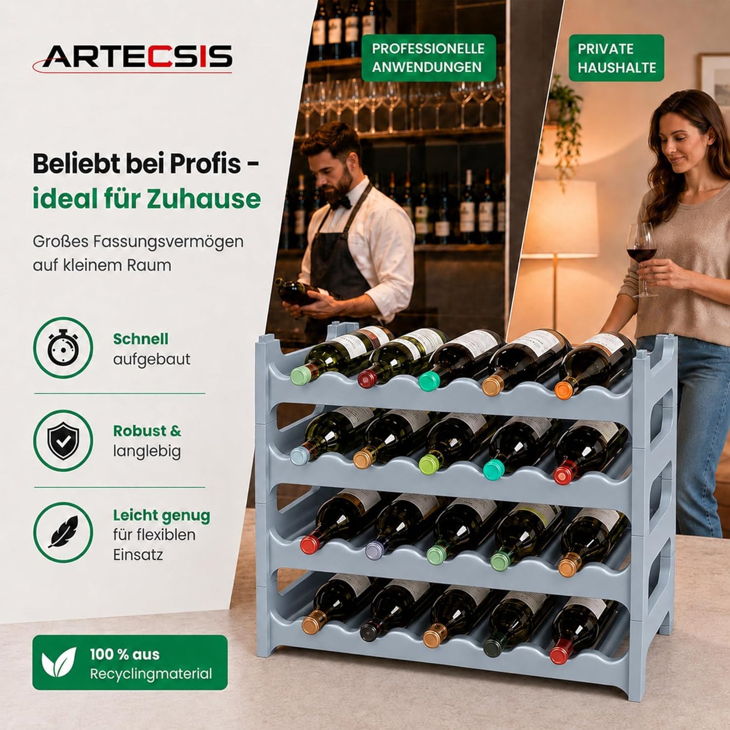 Weinregal stapelbar, Betongrau 24 Flaschen