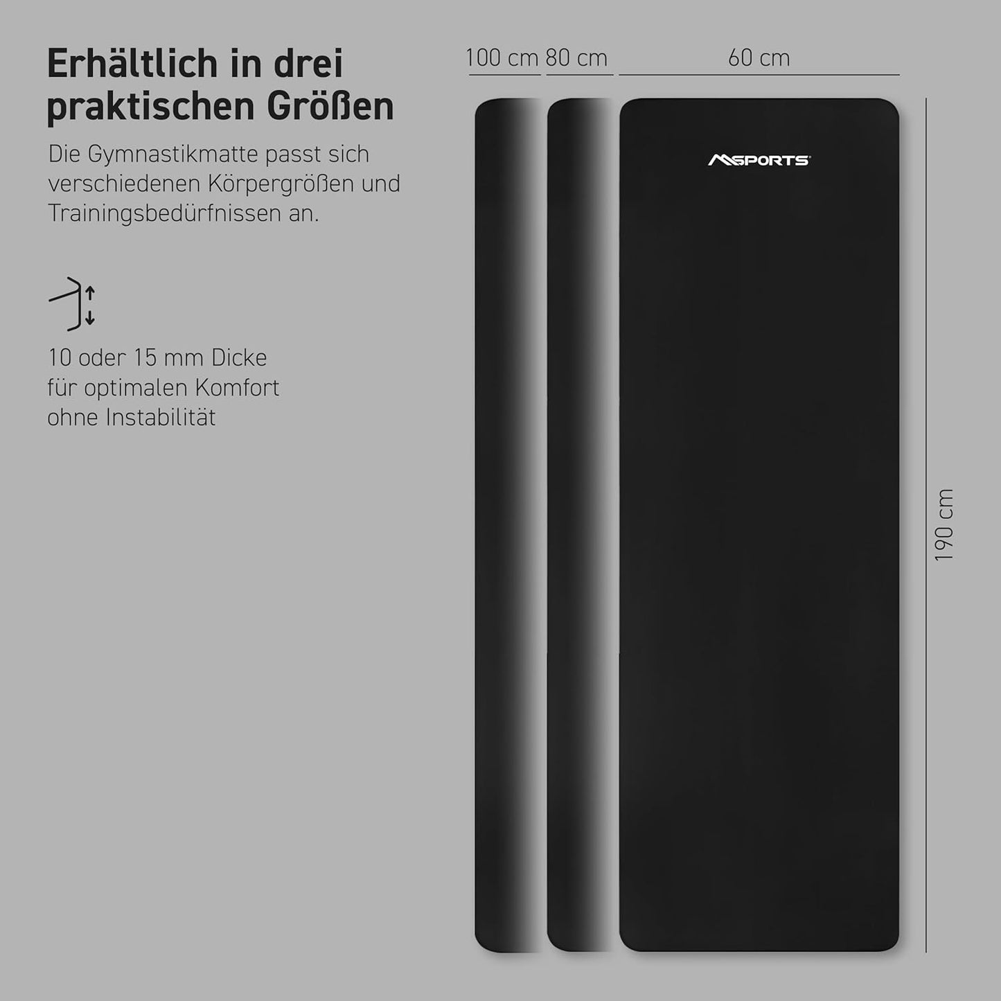Gymnastikmatte Premium, Schwarz - Matt 190 x 60 x 1,5 cm