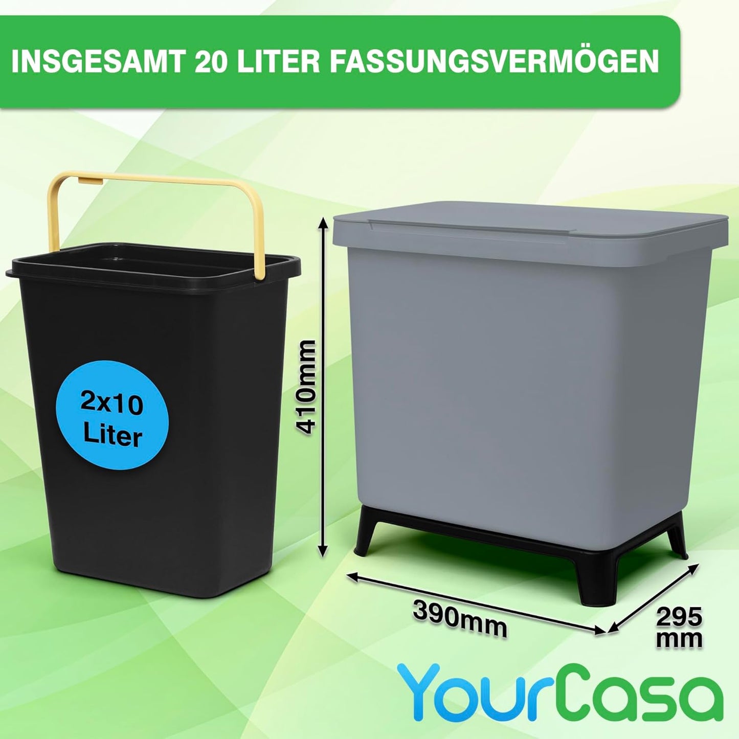 Mülltrennsystem mit 2 Fächern, 20 Liter / Grau