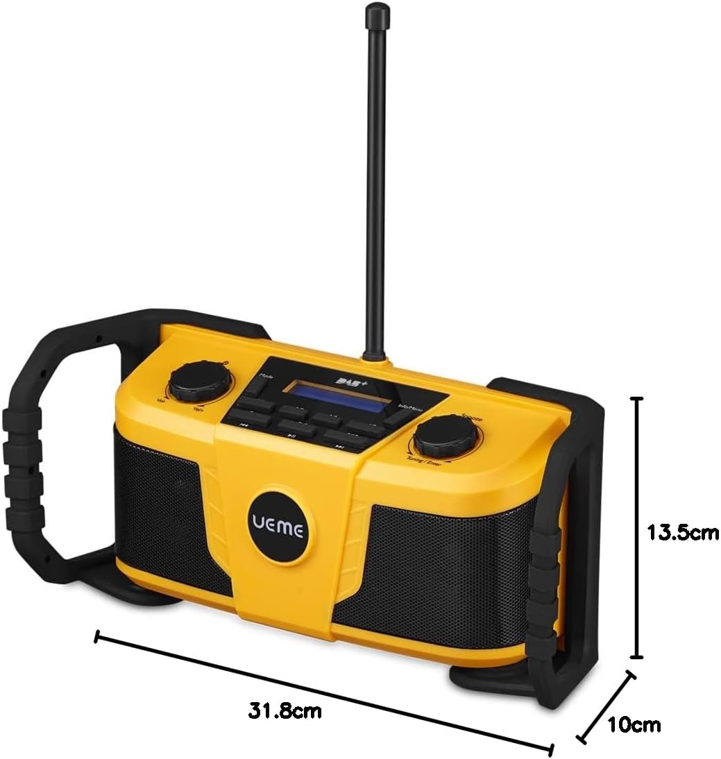 Baustellenradio mit Bluetooth und Wecker, Gelb-Schwarz