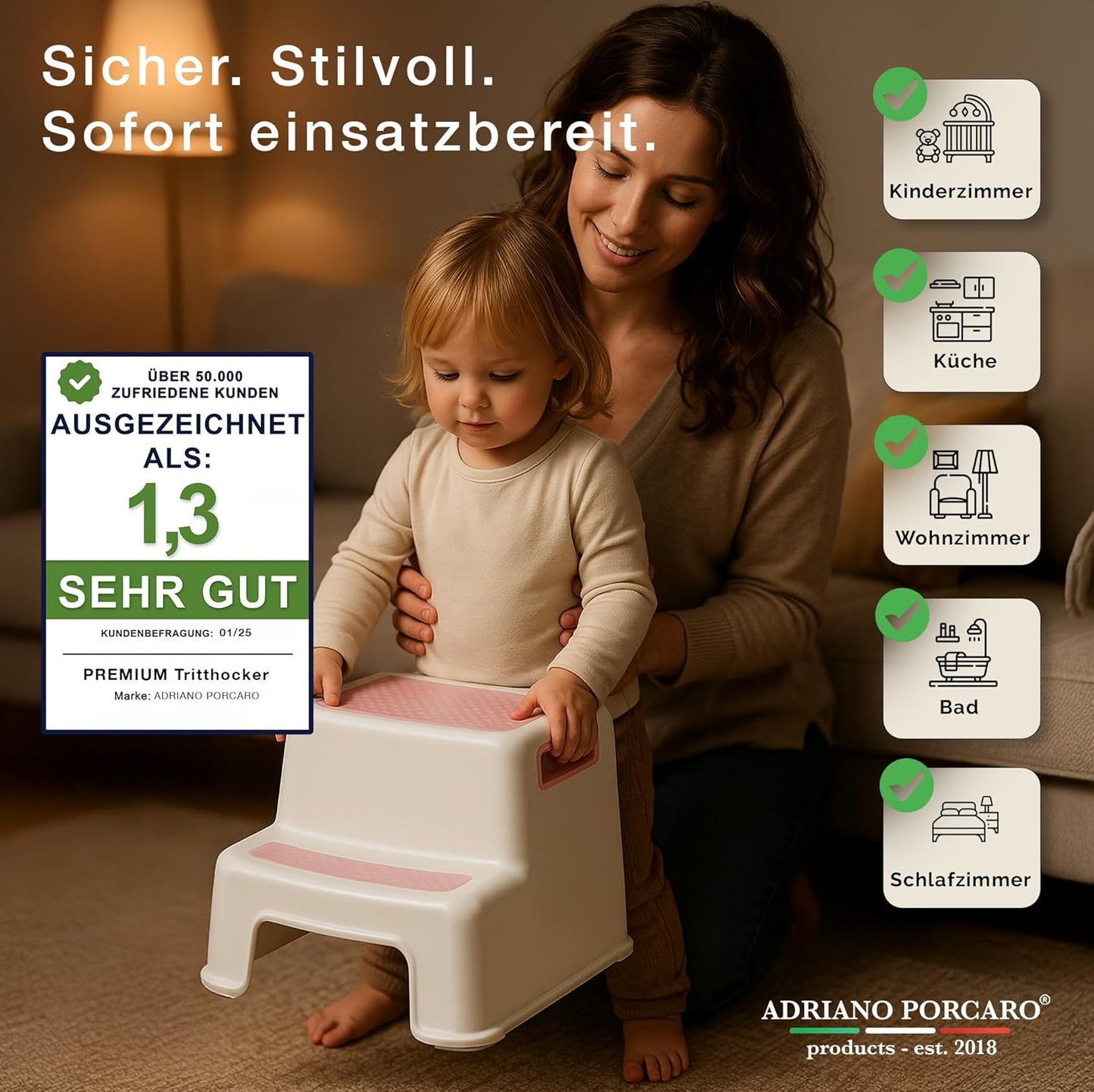 Zweistufiger Tritthocker für Kinder, Rosa