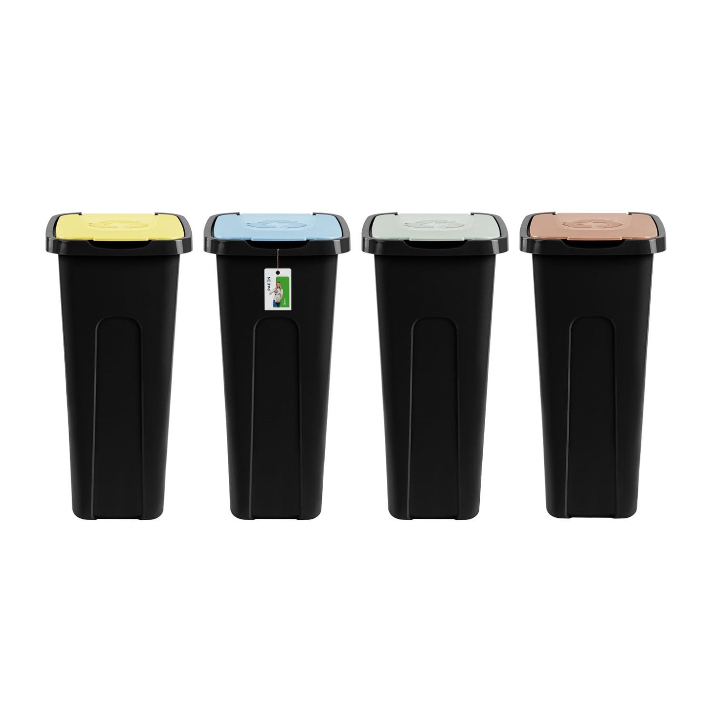 4-teiliges Mülleimer-Set mit Deckel, Slimline, 4 Schwarz