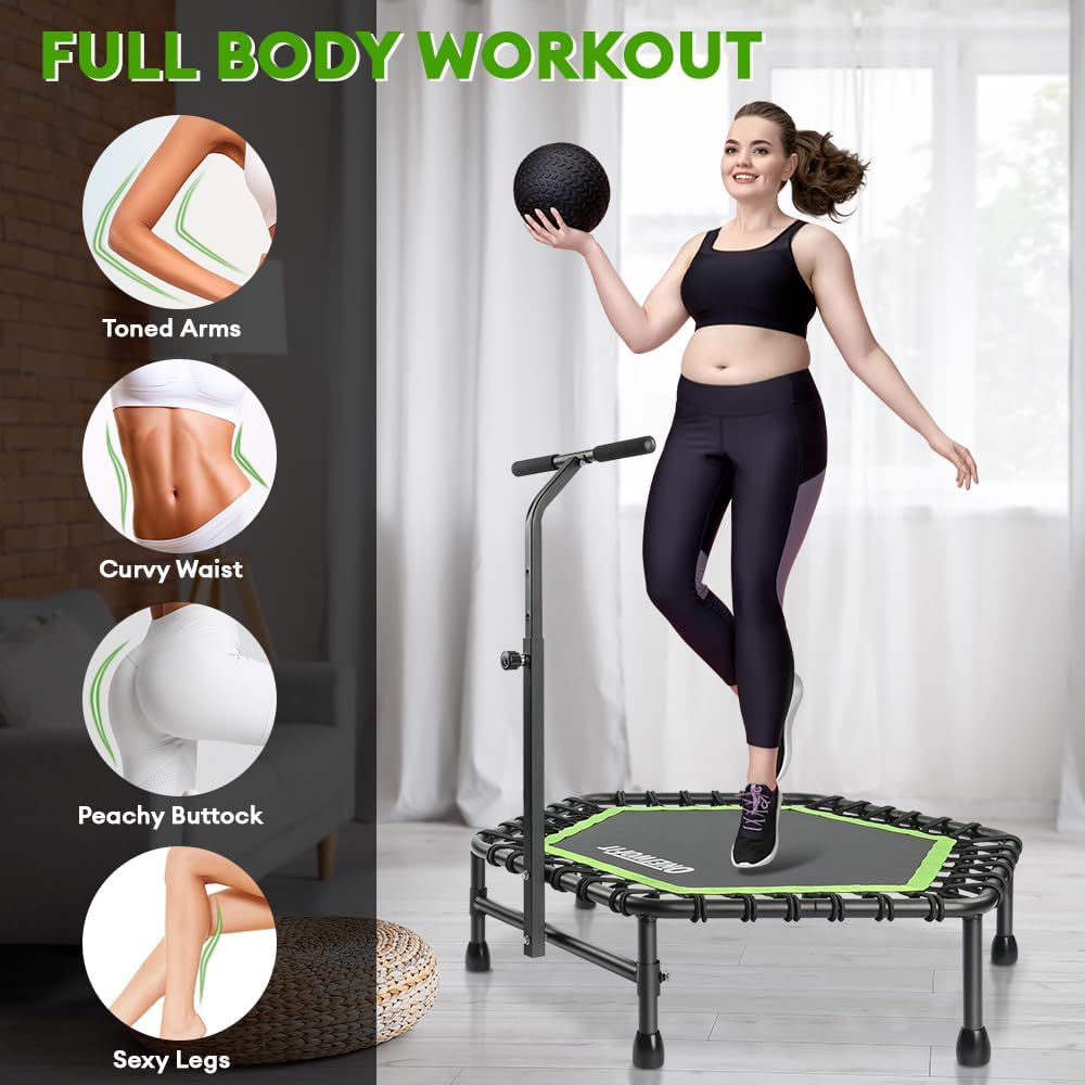 Mini-Fitness-Trampolin mit Bungee-Rückpraller, Grün-Sechskant-mit Griff