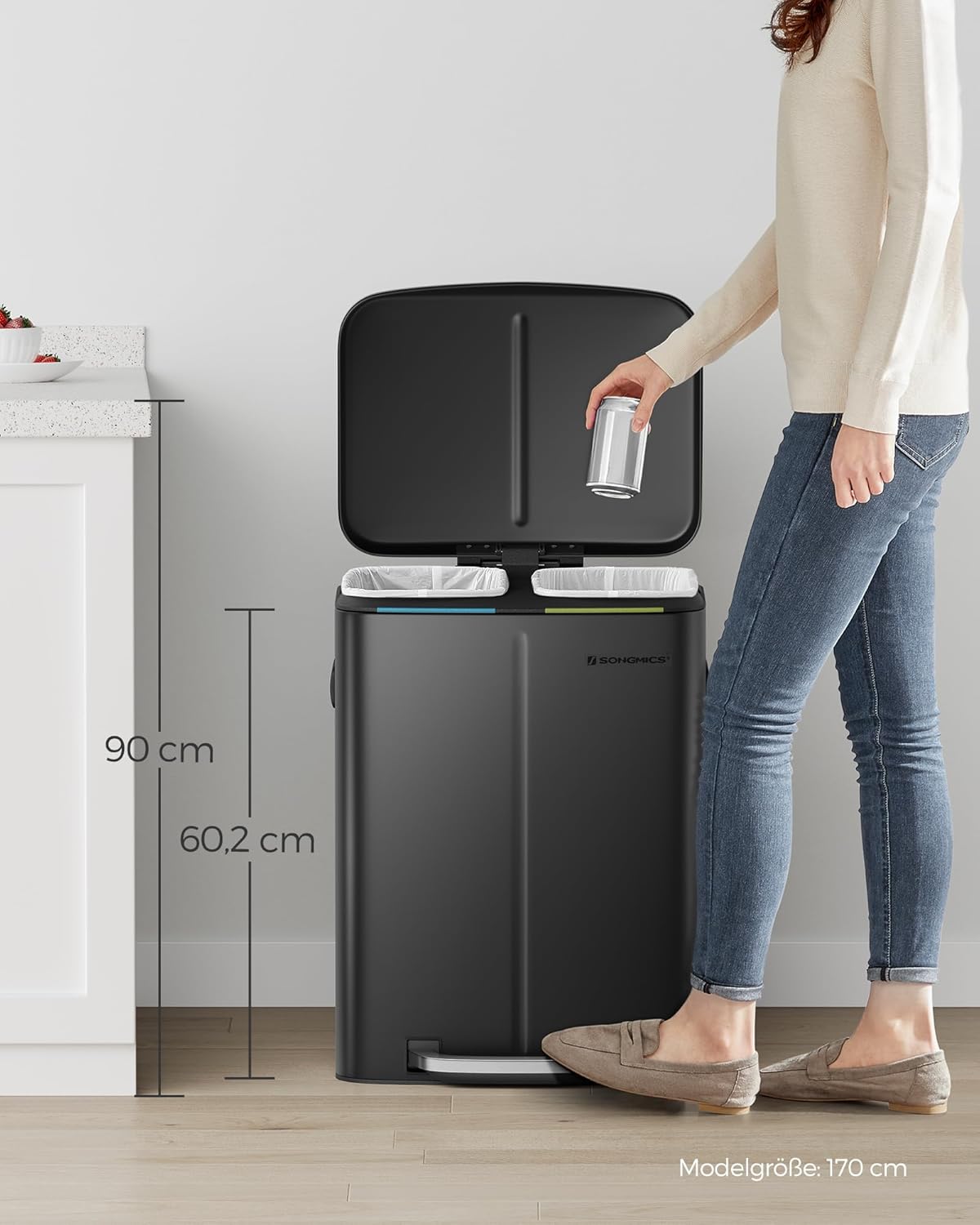 Treteimer mit Mülltrennsystem, Schwarz