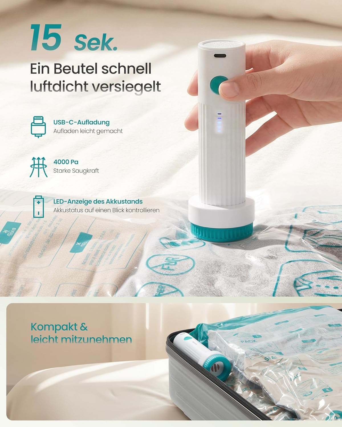 9-teiliges Vakuumbeutel-Set mit elektrischer Pumpe, 9 Beutel (3S+3M+3L)