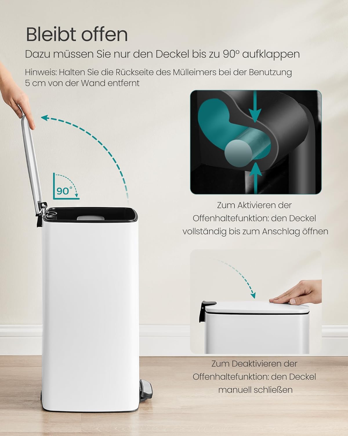 Tretmülleimer mit Inneneimer und Softclose, LTB593W02, wolkenweiss 30 L