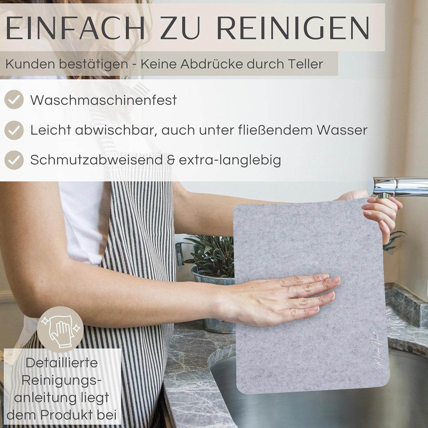 6er-Set rutschfeste Tischsets, Hellgrau - Weiss, 6er Set