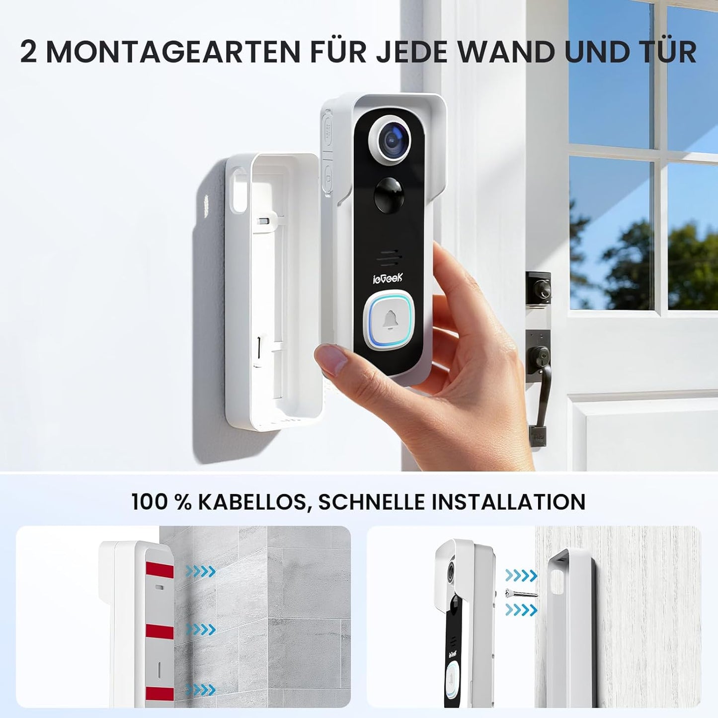 2K Video-Türklingel mit Kamera, kabellos, Weiß