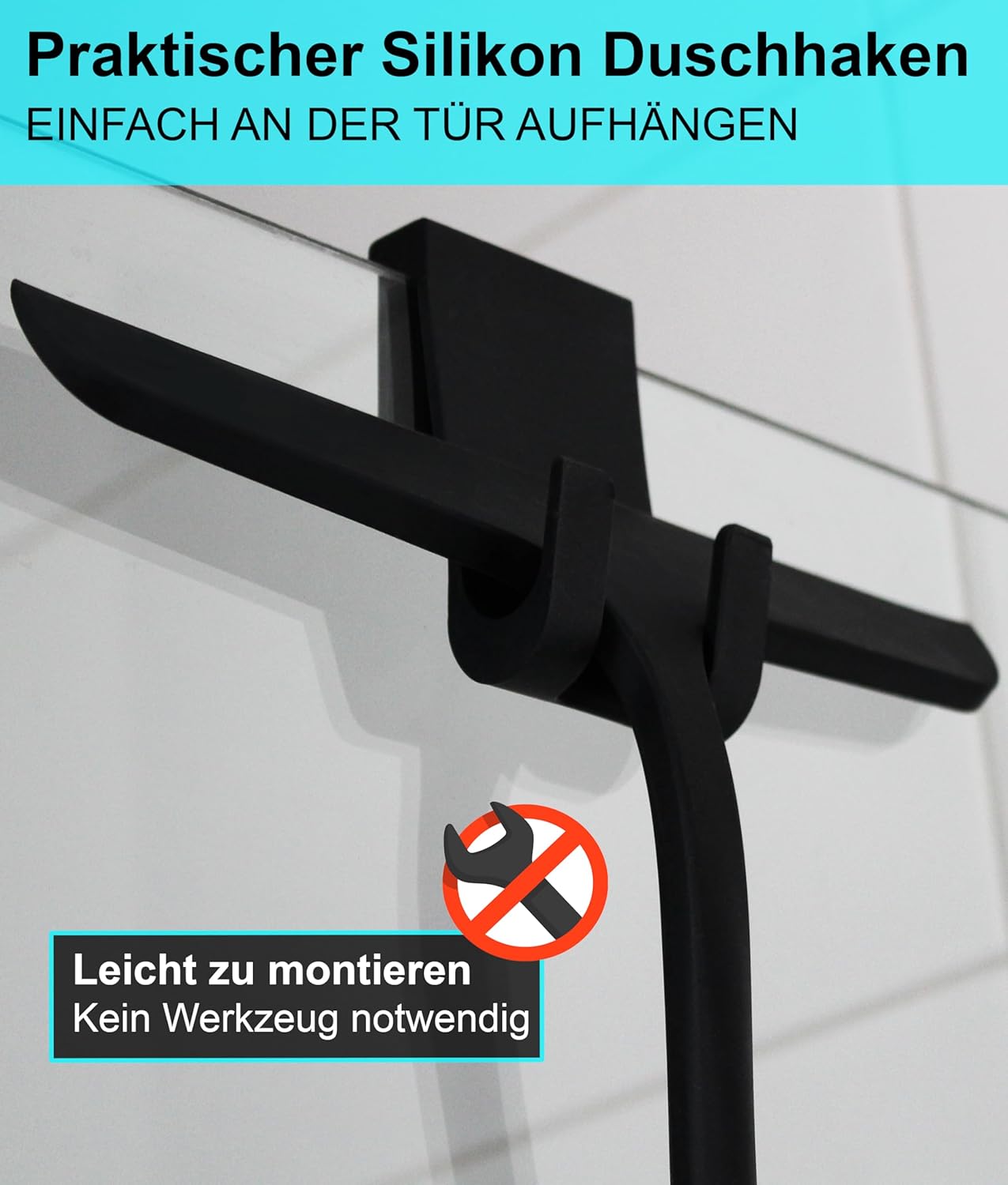 Duschabzieher mit Halterung, 28 cm Duschabzieher Schwarz