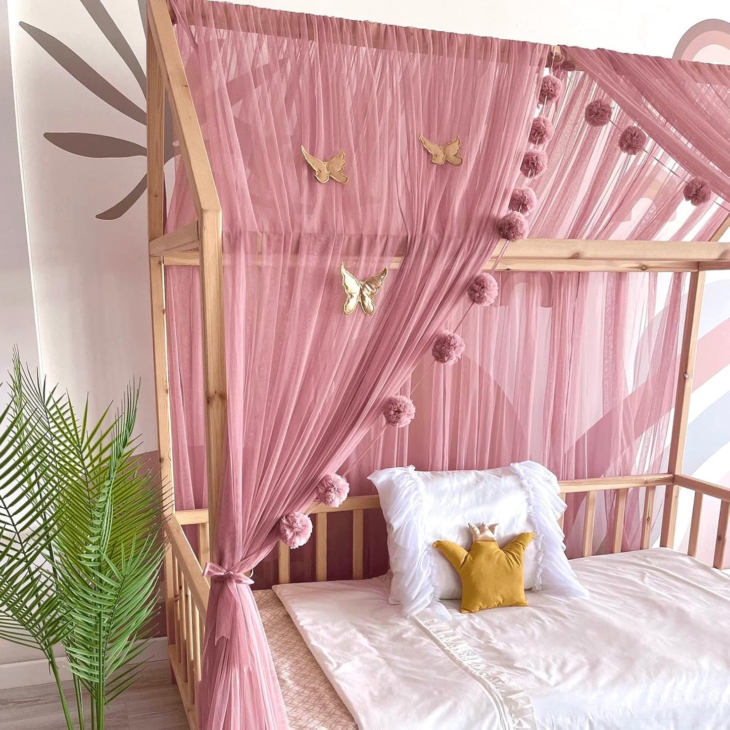 Betthimmel für Kinderzimmer, Altrosa 340cm, ohne Schmetterlinge