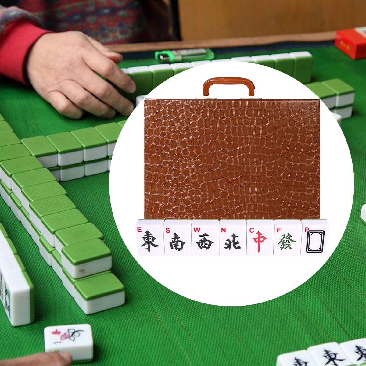 Mahjong-Spielset mit arabischen Ziffern, grün