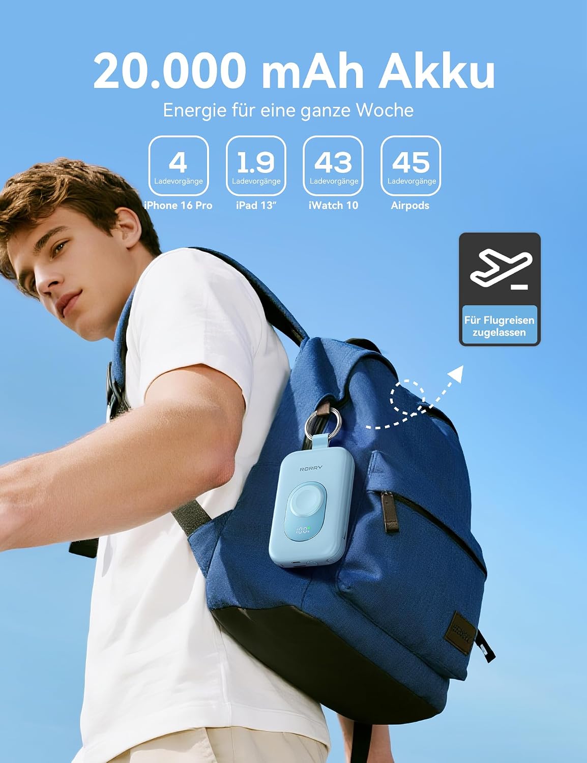 Powerbank mit Schnellladefunktion, Blau