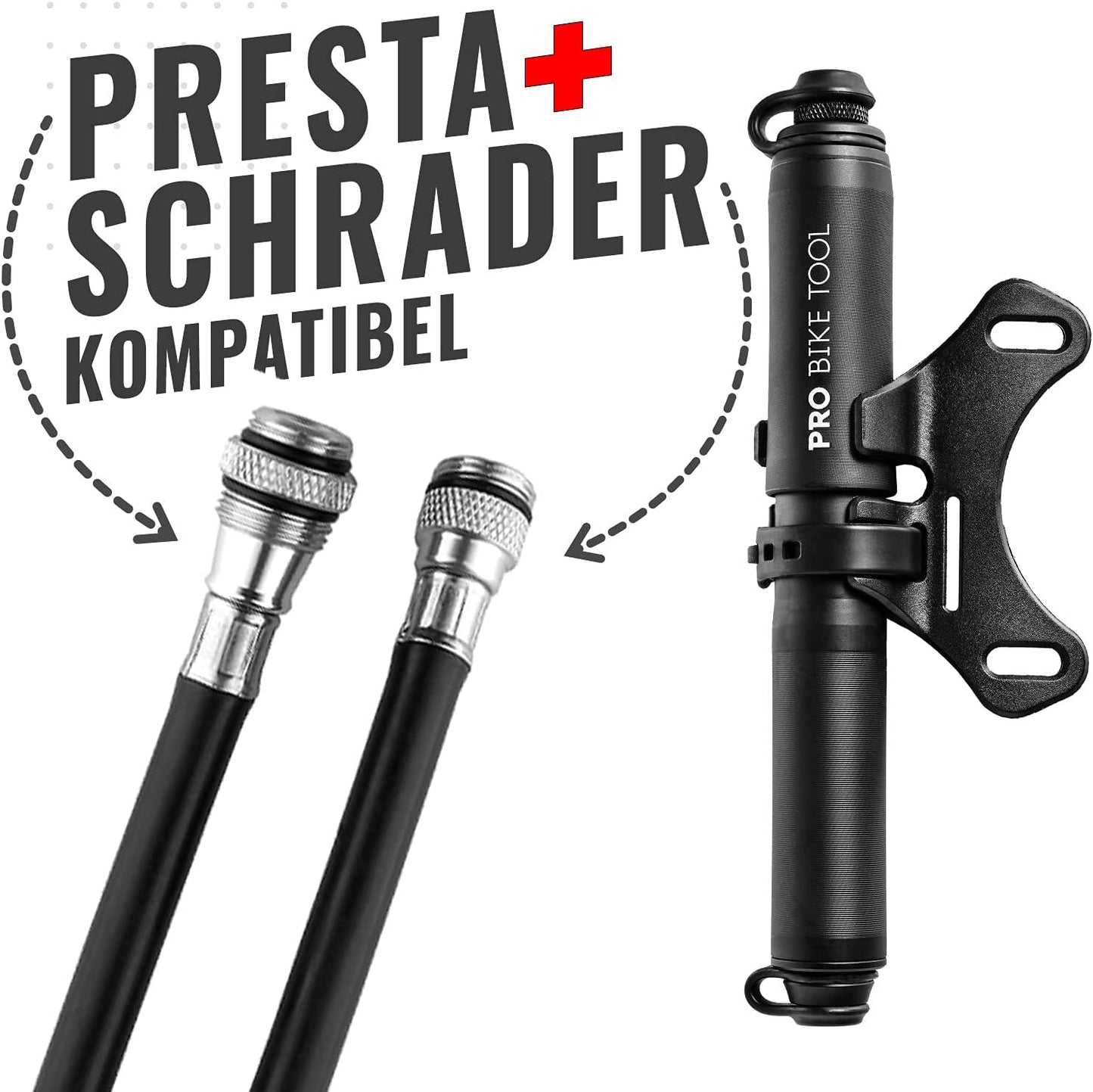 Mini-Fahrradpumpe für Presta- und Schrader-Ventile, Matt Schwarz