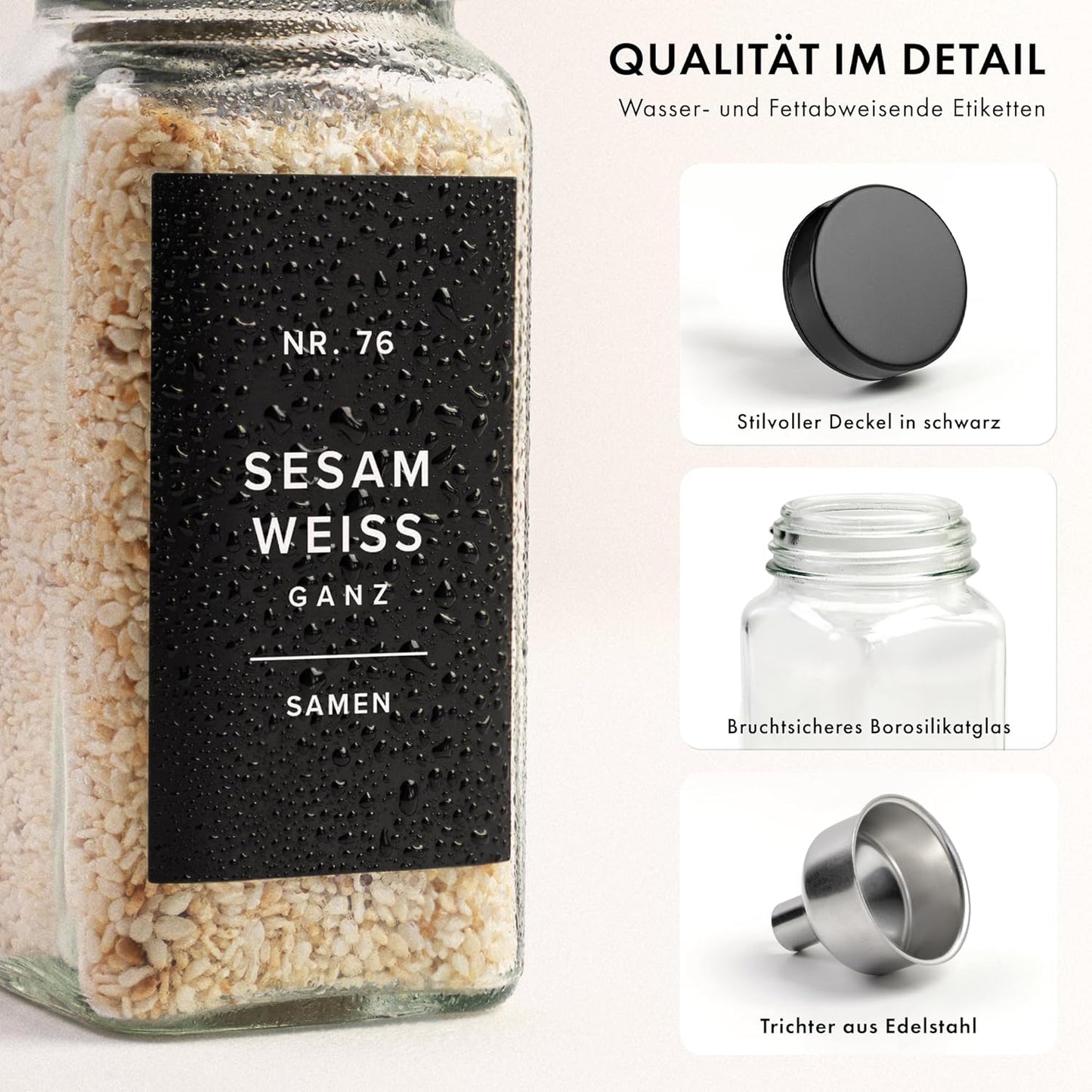 24-teiliges Gewürzgläser-Set, Schwarzer Deckel mit Etiketten