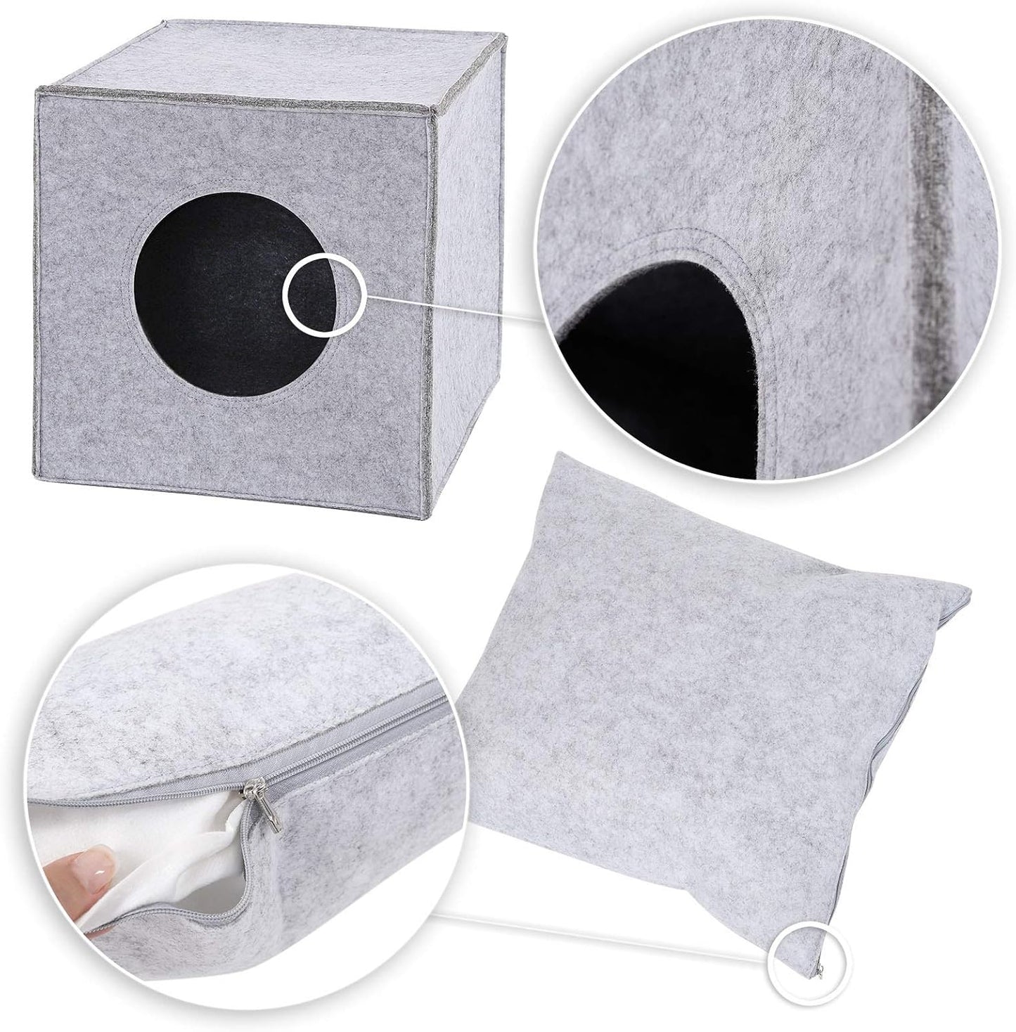 Katzenhöhle Regalsysteme, faltbar, Hellgrau L 37 x B 33 x H 33 cm (Packung mit 1) Mit Kissen