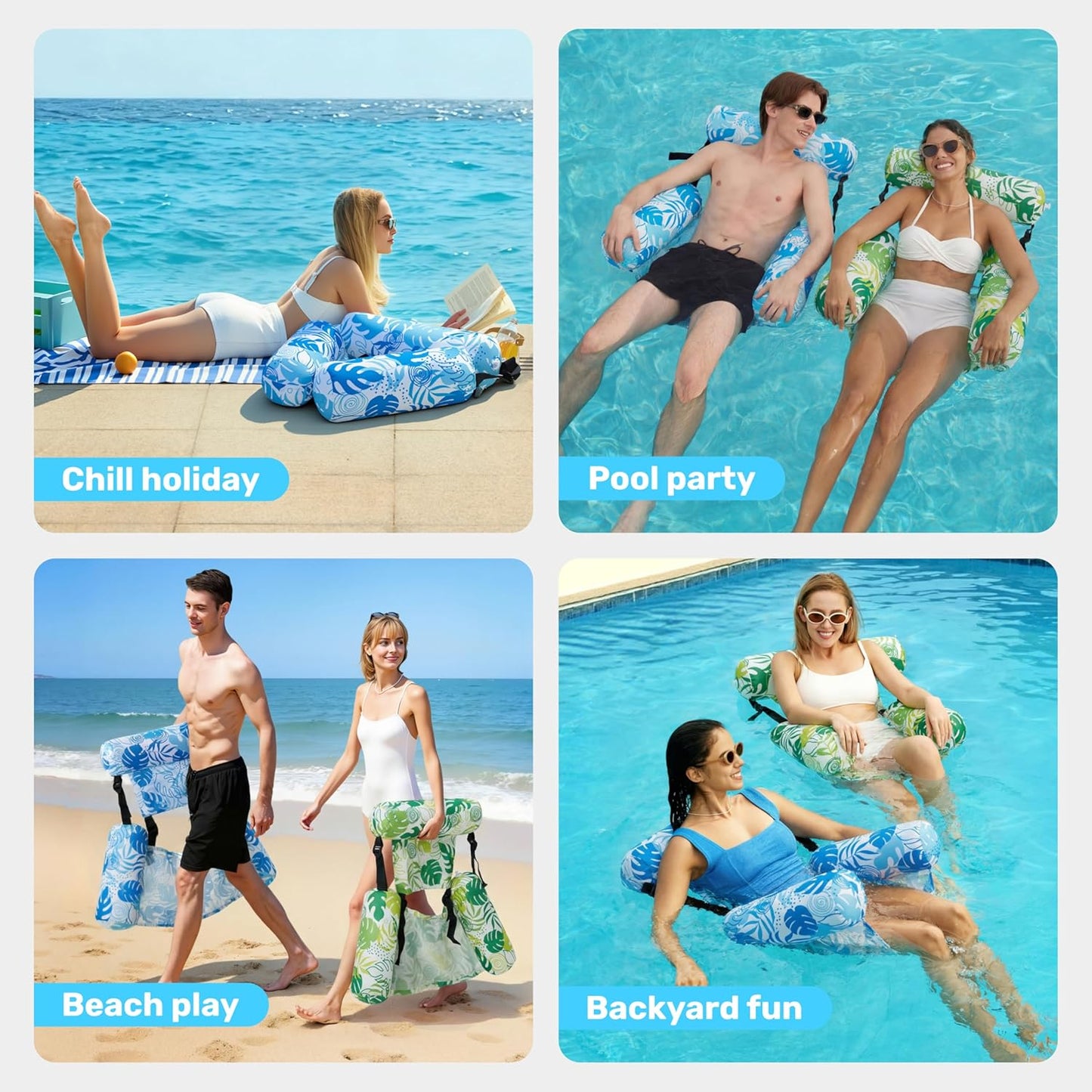 Aufblasbare Pool-Schwimmstühle, 2er-Set, Blumenmuster