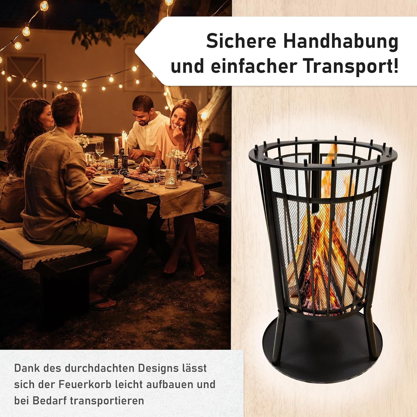 Feuerkorb mit Grillgitter & Funkenschutz, Feuerkorb mit Grillgitter