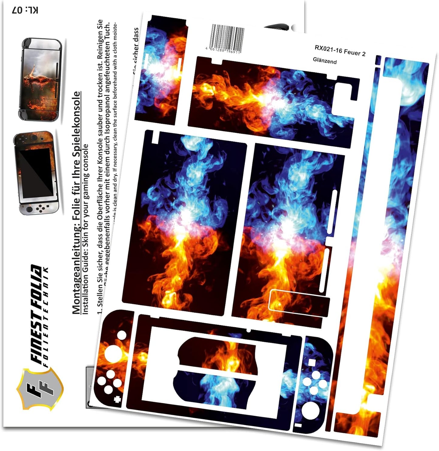 Folien Skin Set für Nintendo Switch, Nr. 16 Feuer 2