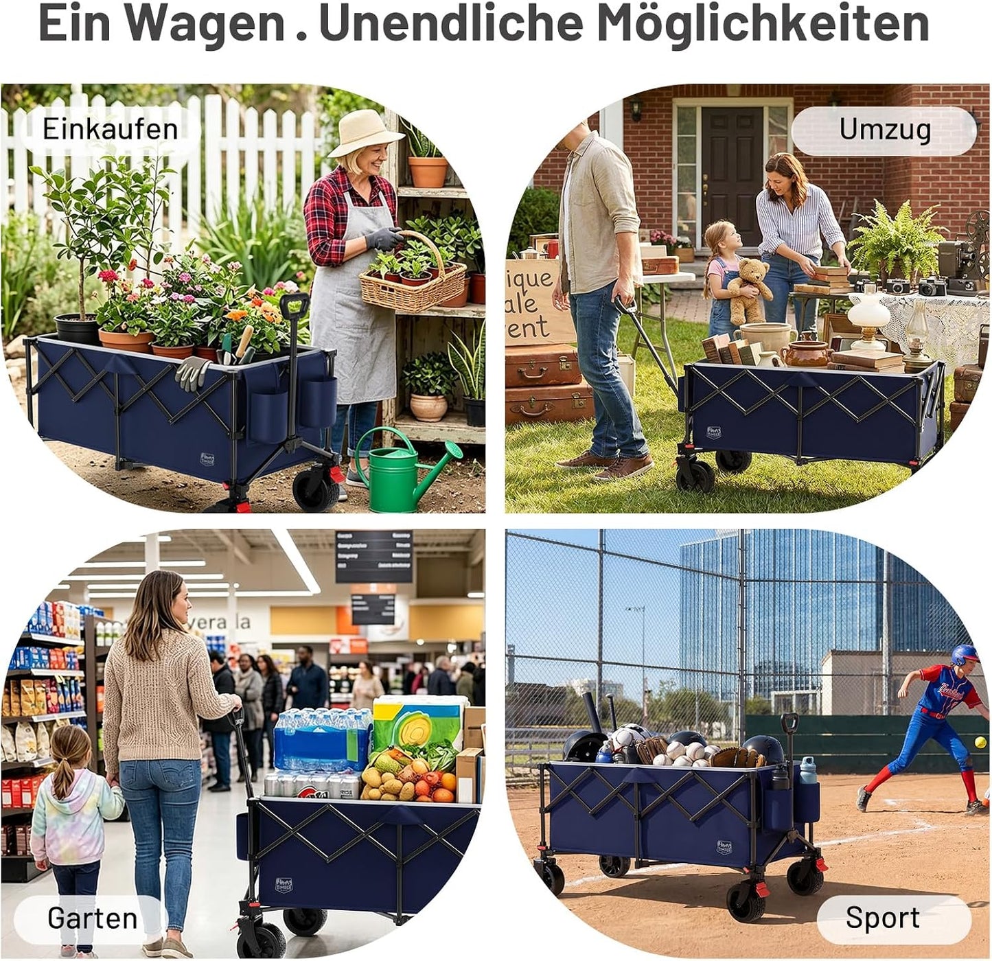 Faltbarer Bollerwagen mit All-Terrain Rädern, Blau