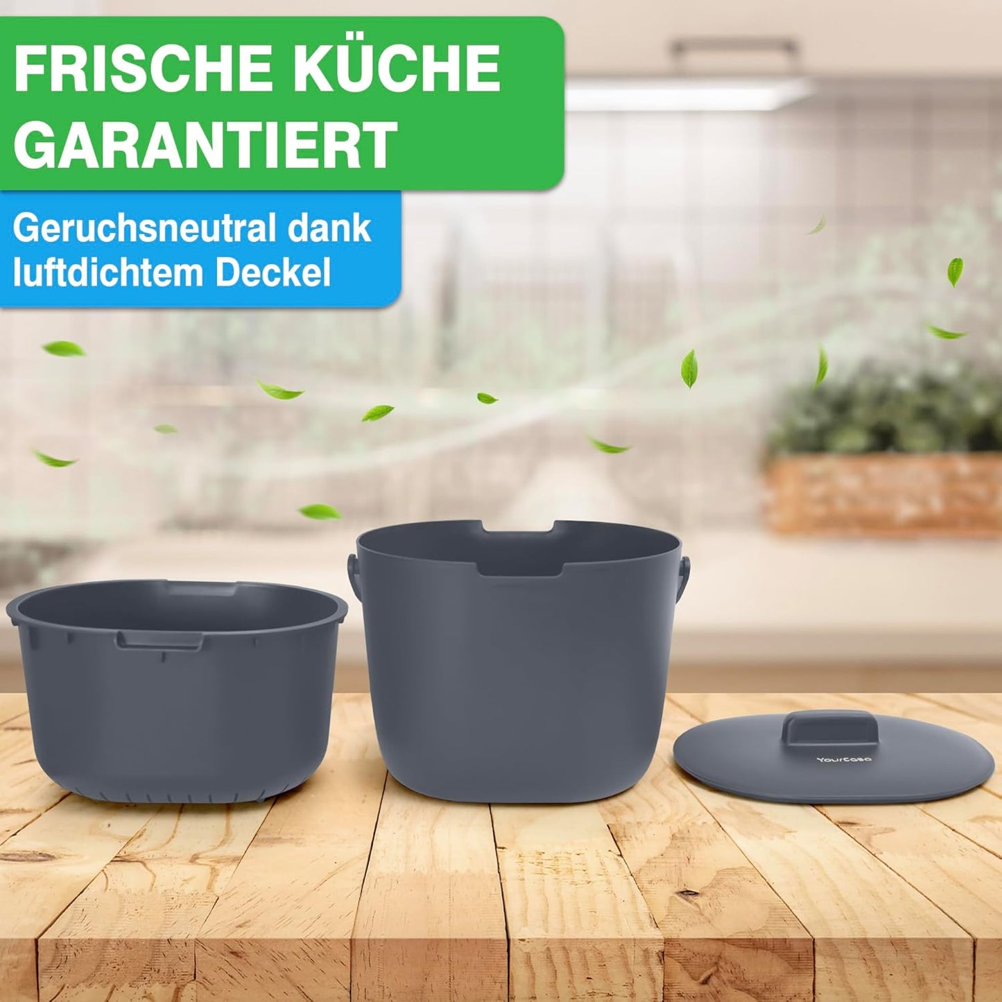 Geruchsdichter Komposteimer mit Sieb & ergonomischen Griff, 3,6 Liter Anthrazit