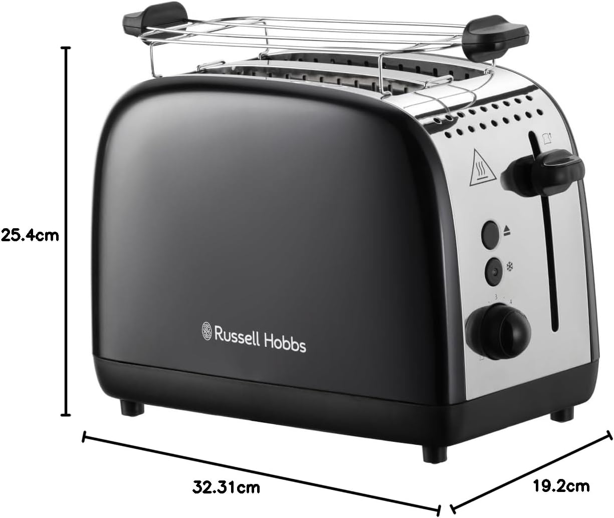 Colours Plus Toaster mit extra breiten Schlitzen, inkl. Brötchenaufsatz, Schwarz