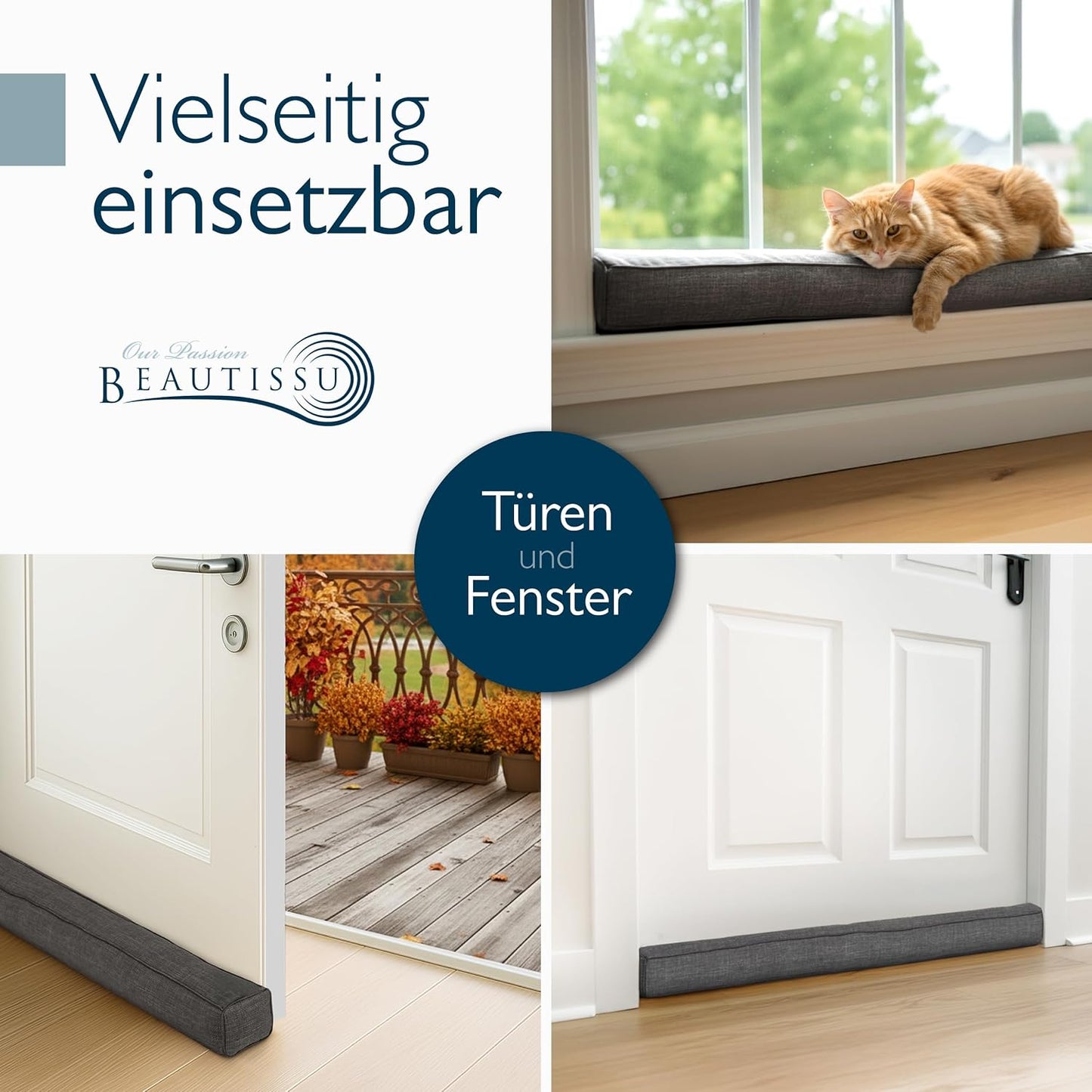 Zugluftstopper für Türen und Fenster, 100 cm, Dunkelgrau 100 cm