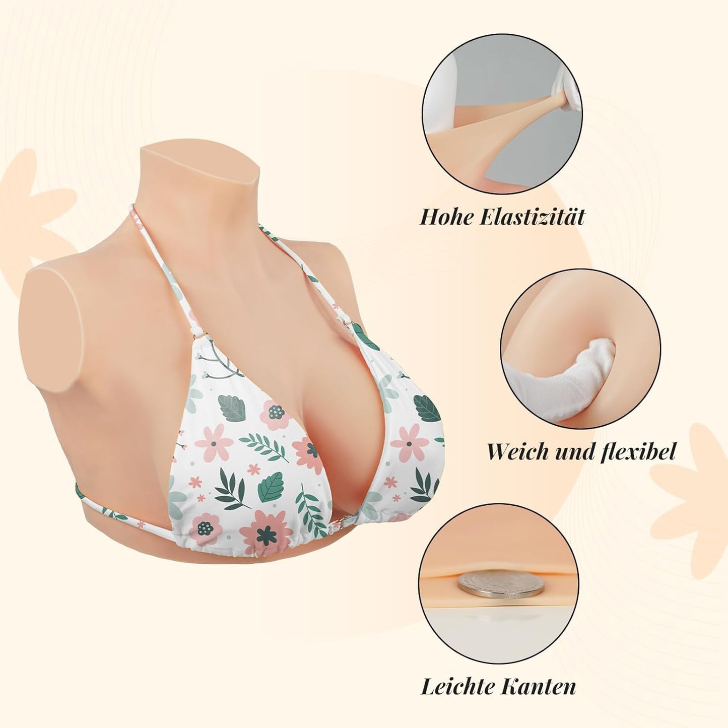 Silikon-Brüste für Crossdresser, E Cup-Silikon Elfenbeinweiss
