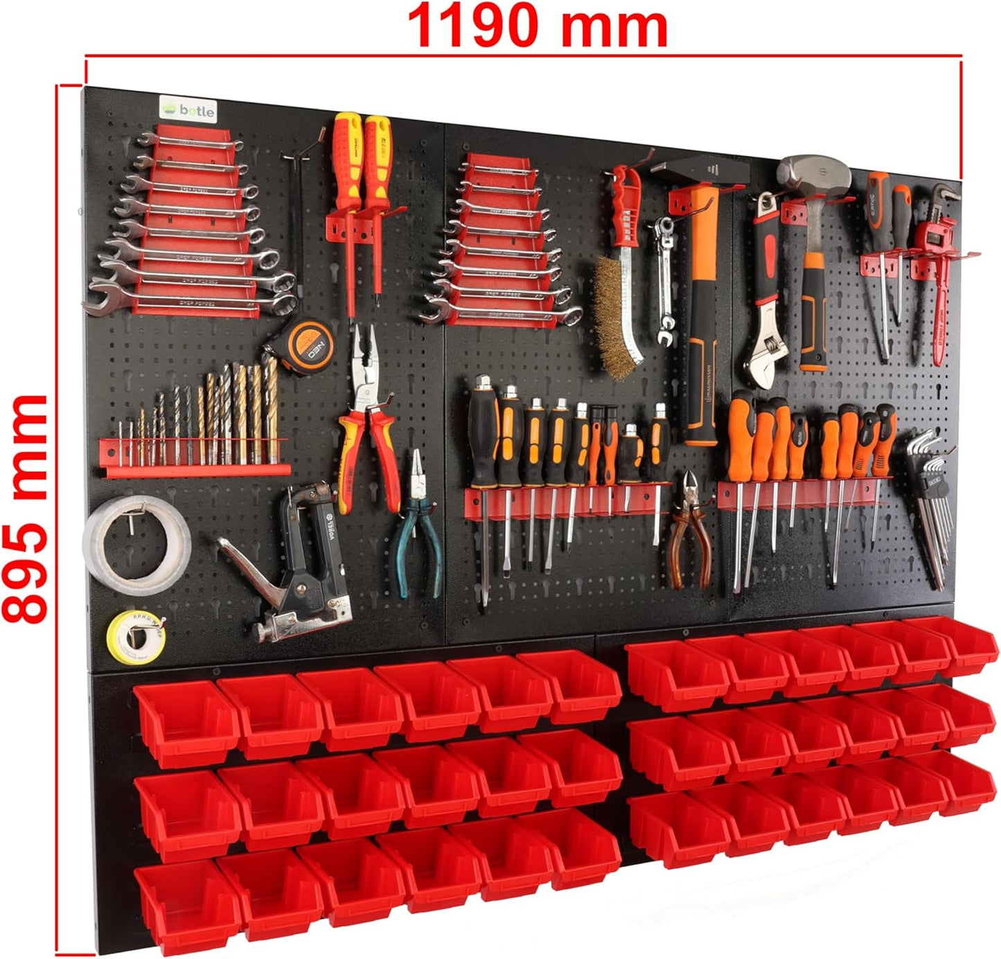MIX 1 Werkzeugwand-Set mit 63-teiligem Stapelboxen und Werkzeughalter, Rot MIX 1