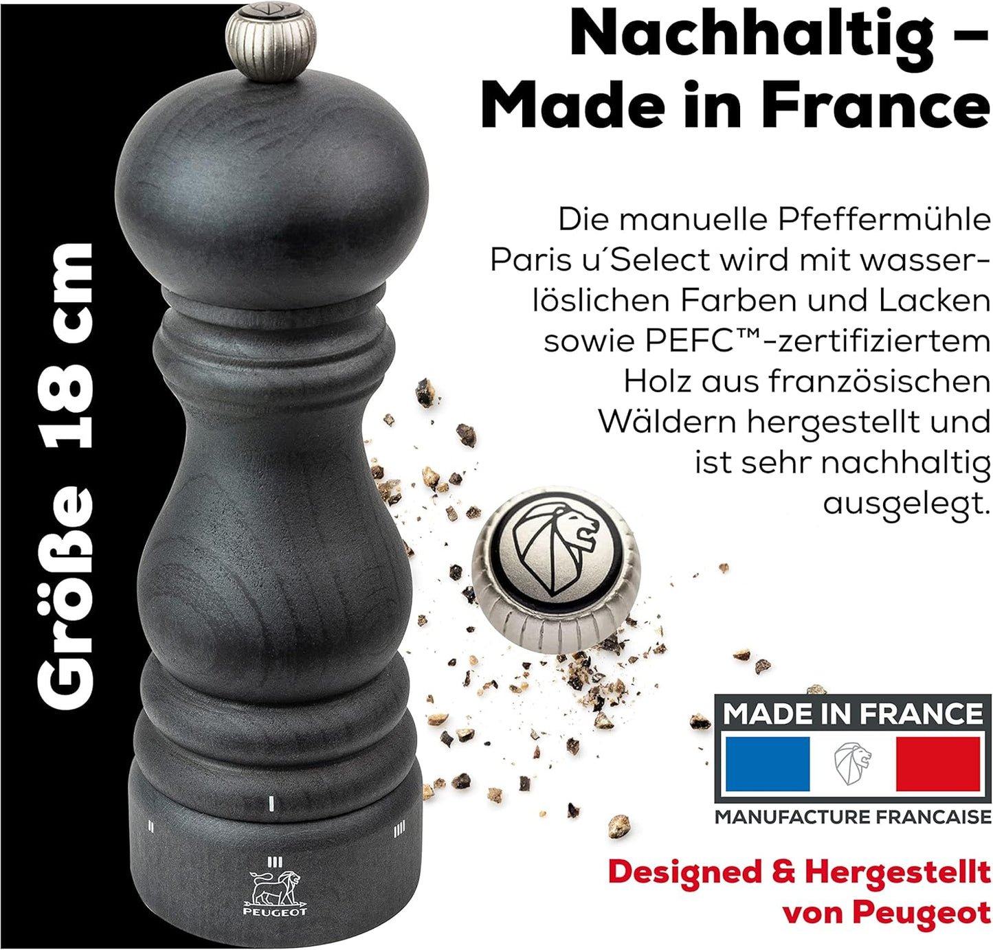 Pfeffermühle Paris uSelect mit 6 Mahlgraden, Pfeffermühle Graphit