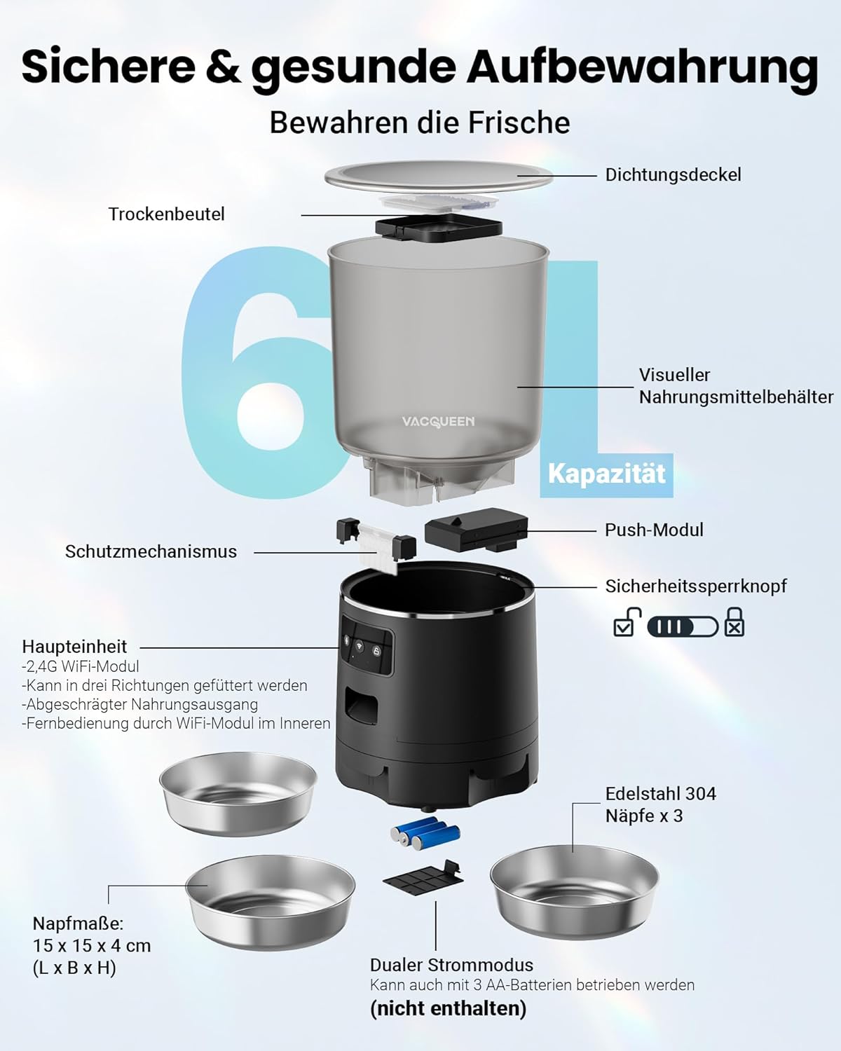 Futterautomat PFF011 mit App-Steuerung, Weiss