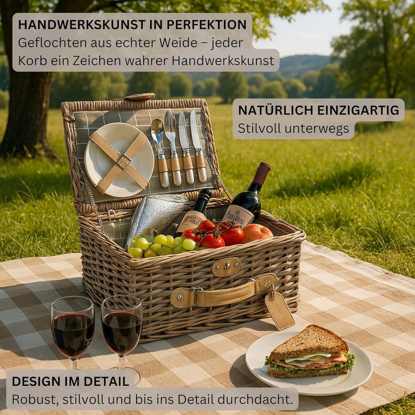 13-teiliges Picknickkorb-Set Amrum für 2 Personen, Picknickkorb Amrum