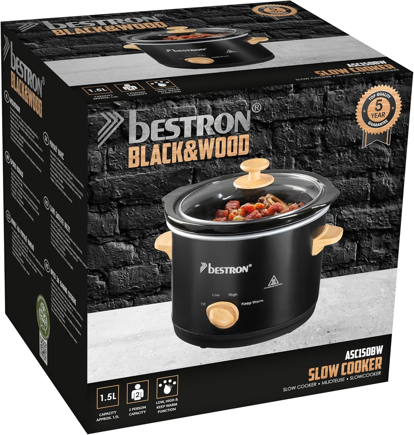 Slowcooker, 2 Personen Schwarz/Holz