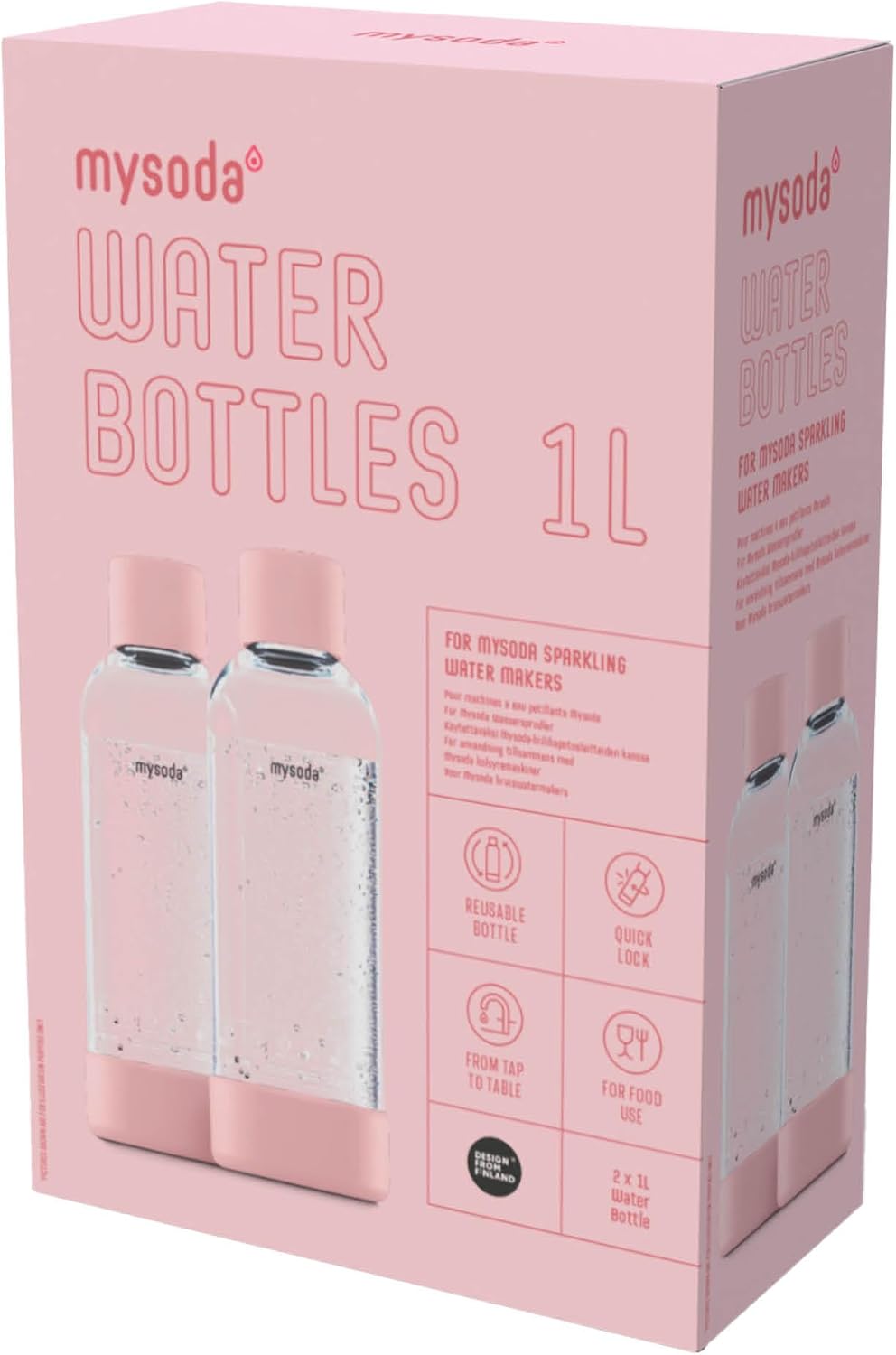 Wasserflasche für Mysoda, Wassermaxx, Aqvia, Drinkmate und Levivo Wassersprudler (2 Stück), Rosa 1000 ml