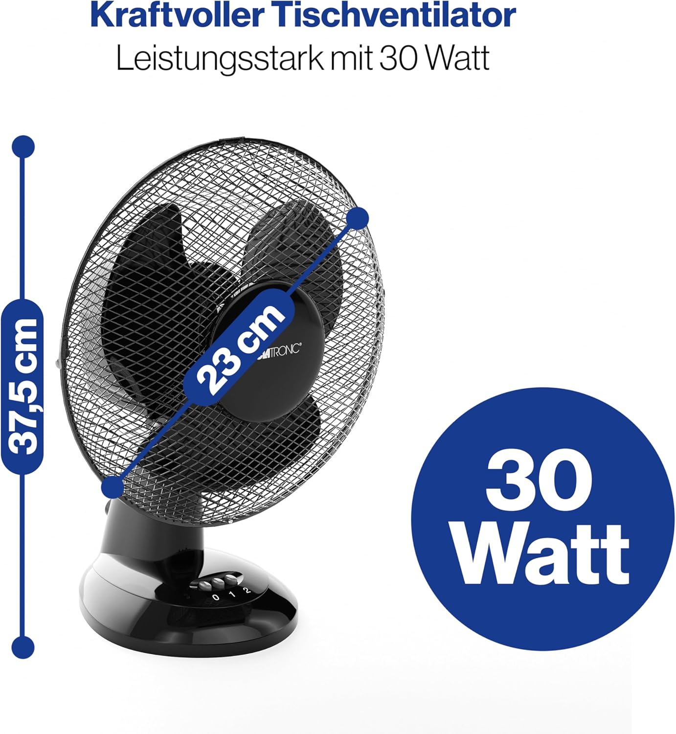 Tischventilator mit Schwenkfunktion, Schwarz Ø 23 cm