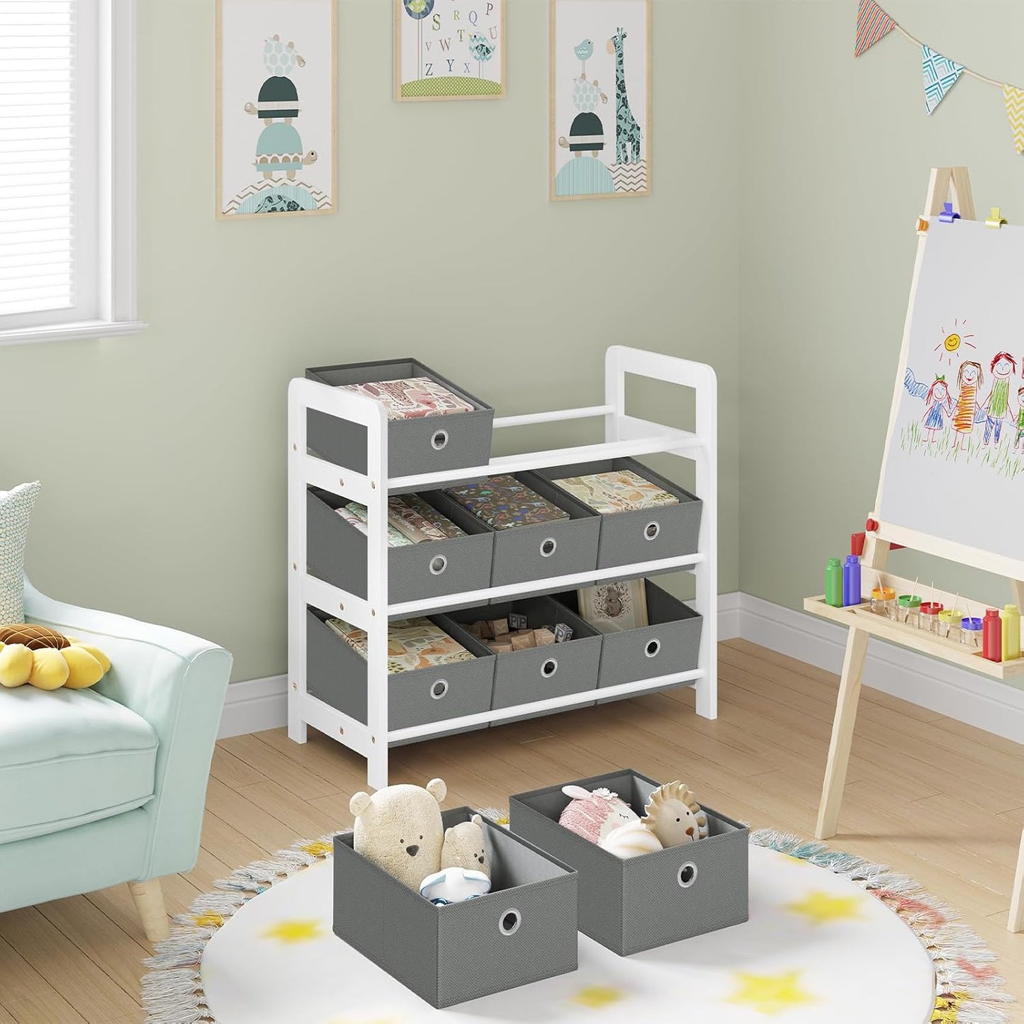 Kinderregal mit 9 Aufbewahrungsboxen