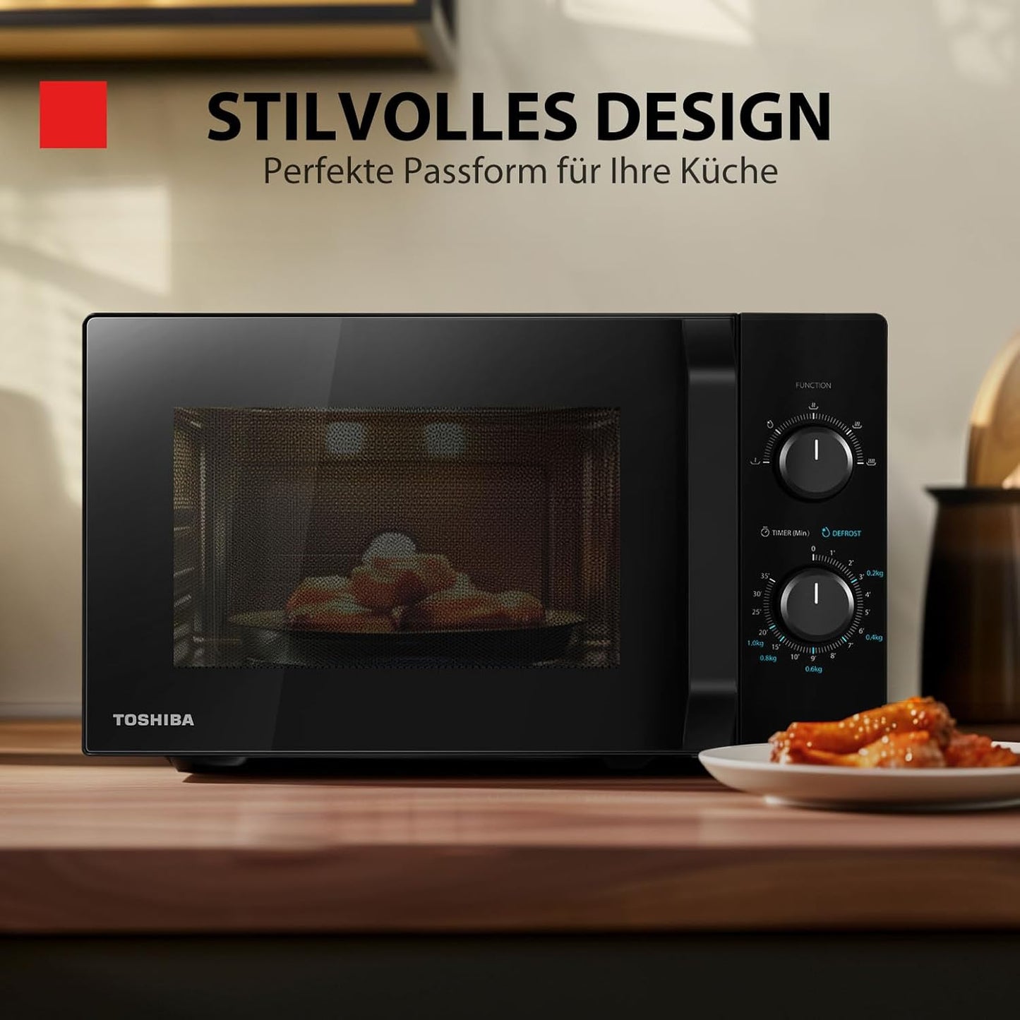 Solo-Mikrowelle mit 5 Leistungsstufen und Auftaufunktion, Schwarz,20L