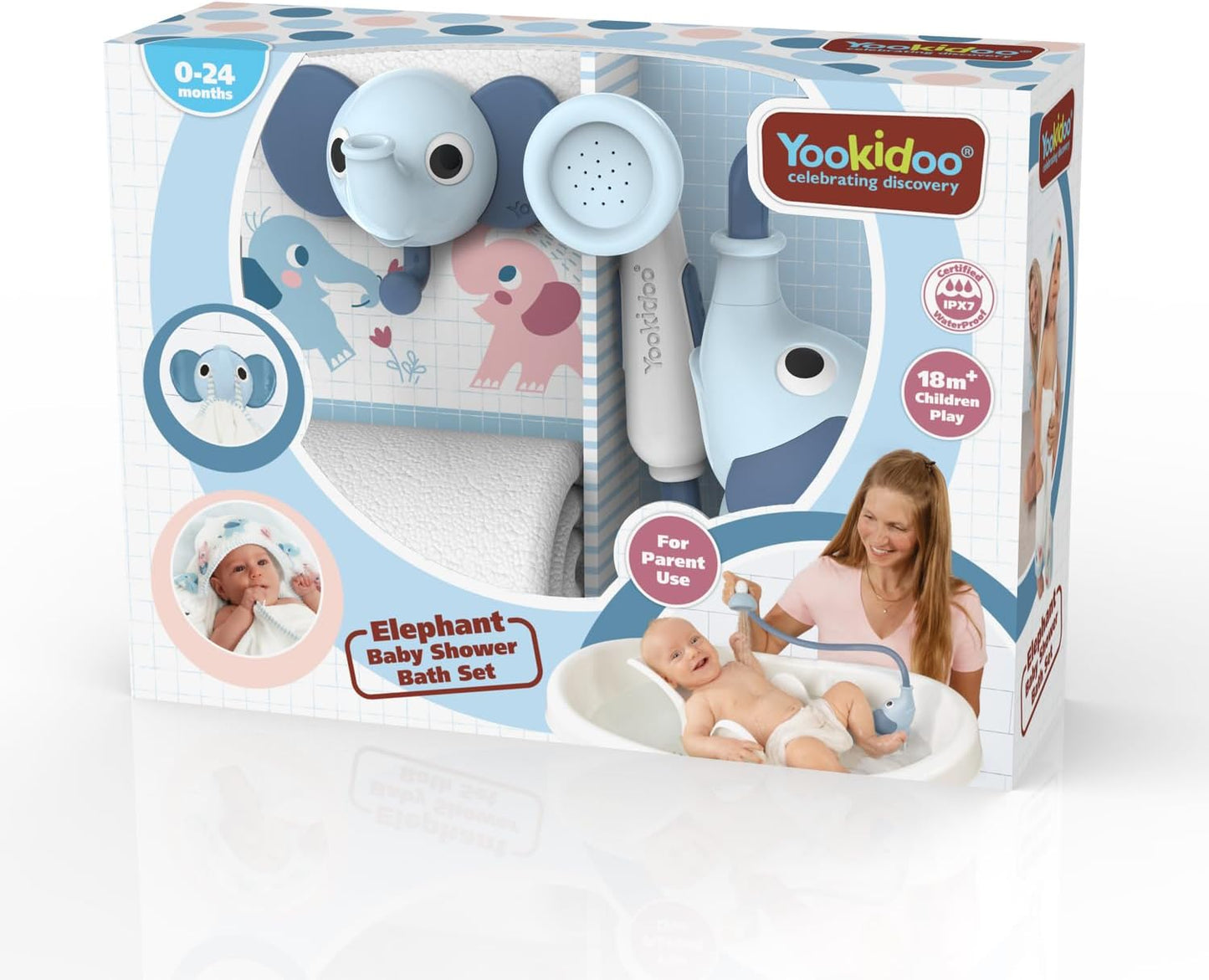 Duschkopf für Baby-Badewanne im Elefanten-Design, Hellblau