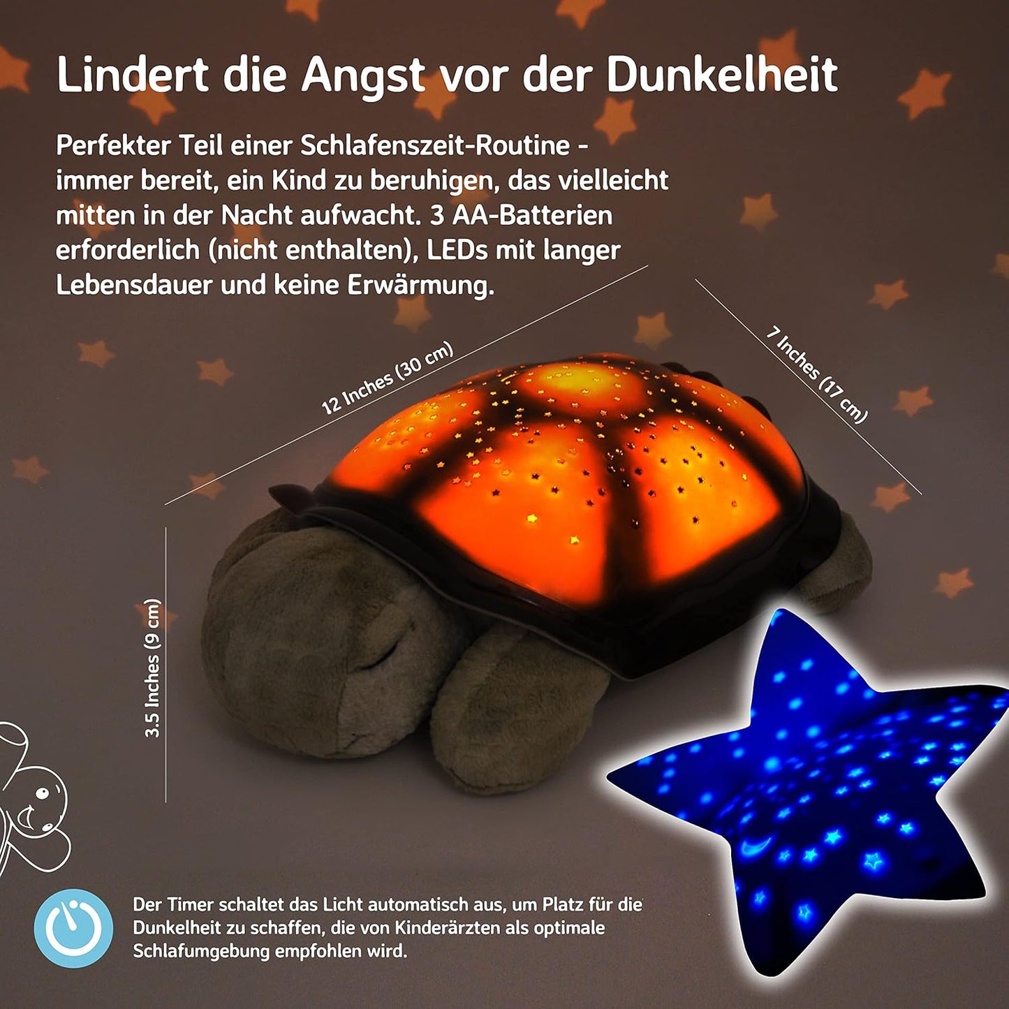 Nachtlicht und Sternenprojektor Schildkröte mit Abschaltautomatik, Grün