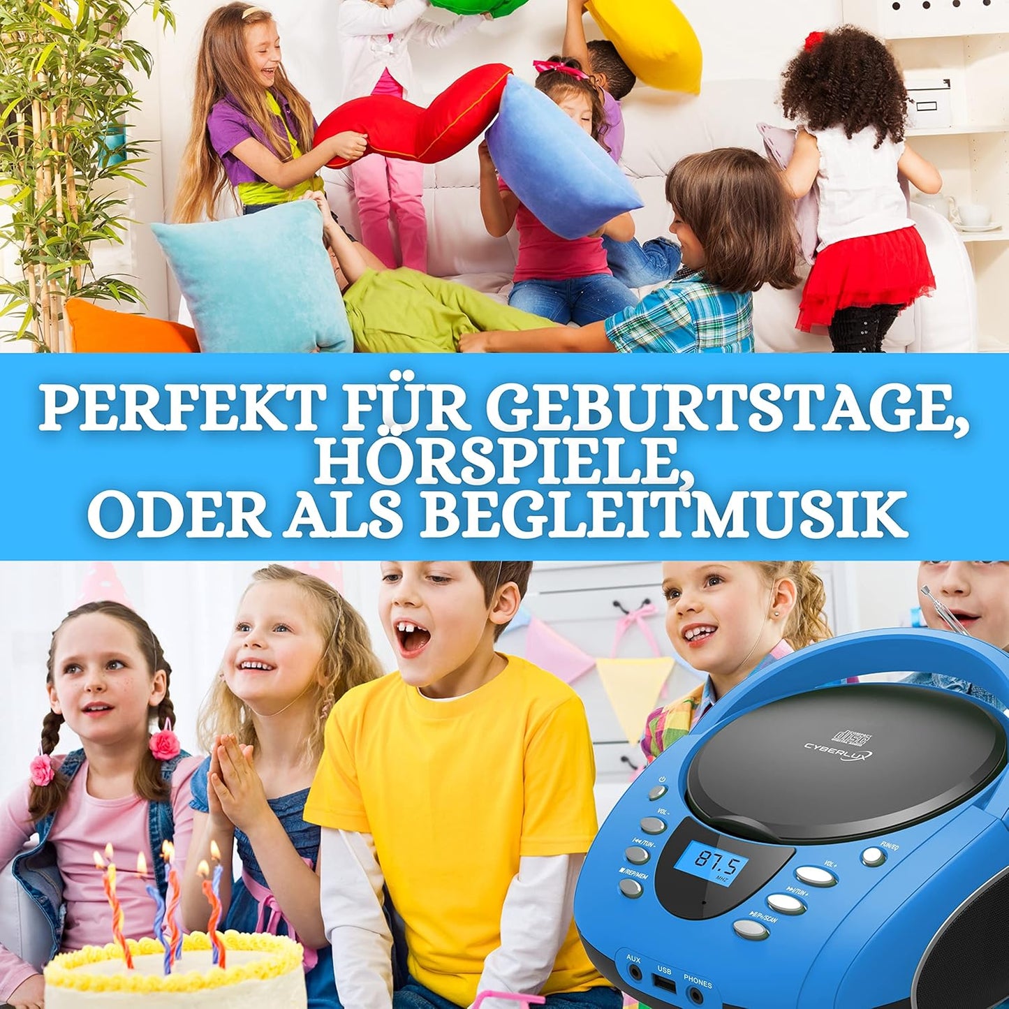 Tragbare Boombox mit CD-Player und Bluetooth, Blau