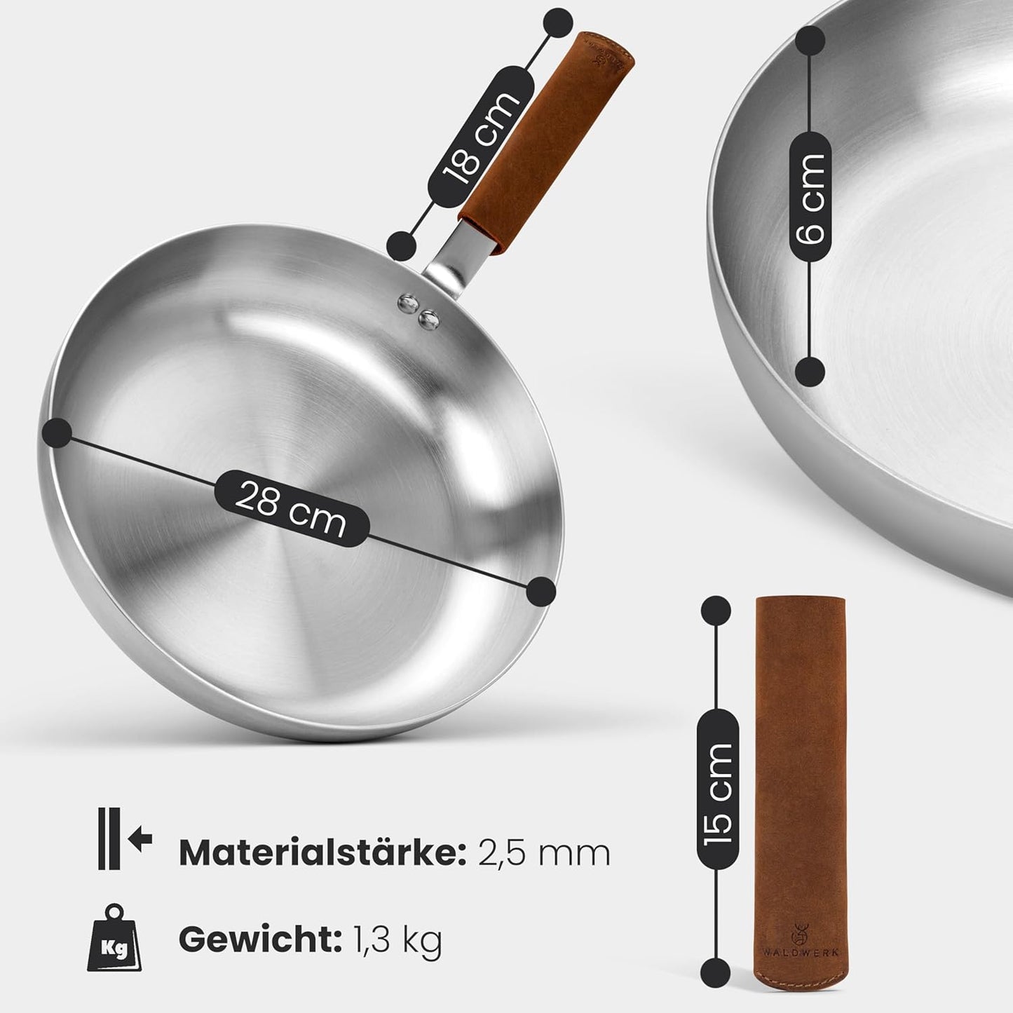Pfanne mit Griffschutz, ofenfest, Edelstahl 28 cm