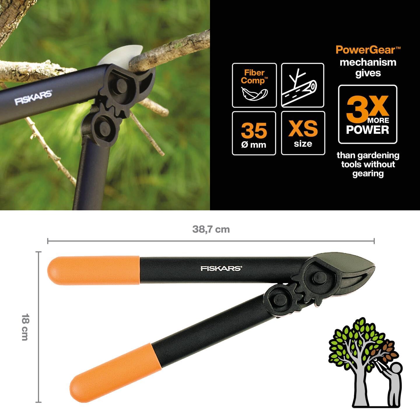 Astschere Amboss PowerGear, 40, L31 (Ast Ø 3,5 cm)