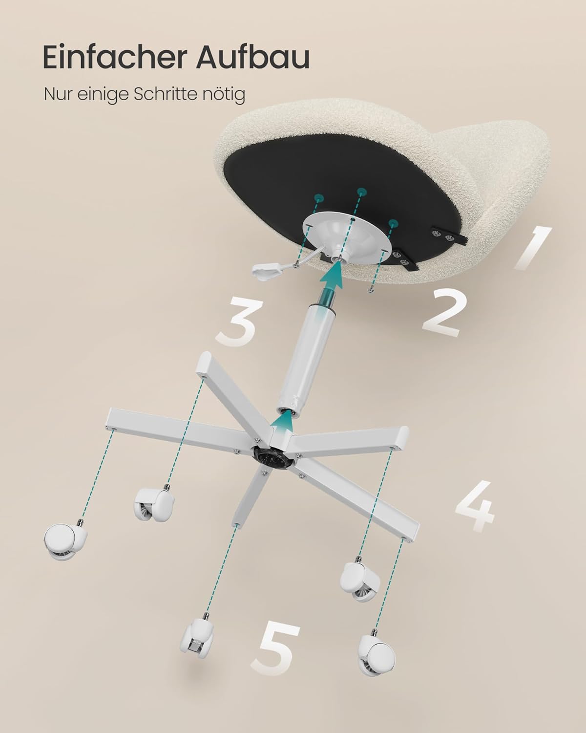 Homeoffice-Schreibtischstuhl, höhenverstellbar, Cremeweiss