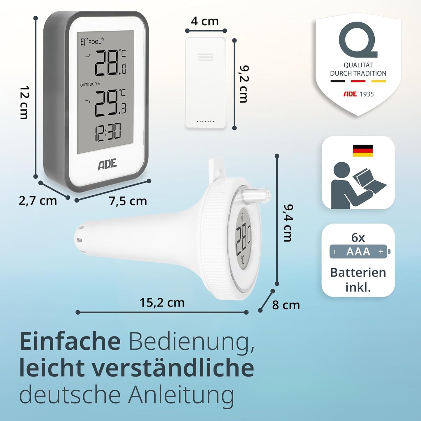 Schwimmendes Poolthermometer mit Funksensor, Weiss