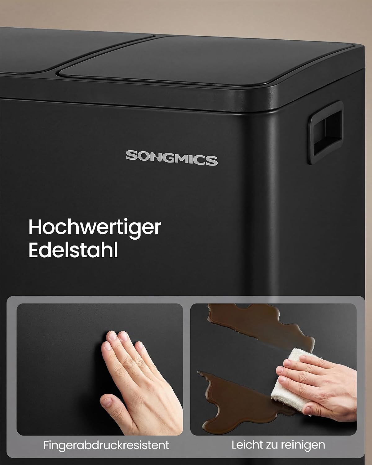 Tretmülleimer 2 Fächer, schwarz 2 x 15 L